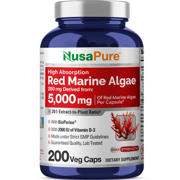 NusaPure Red Marine Algae 20:1 Extract, 250 mg Equivalent to 5,000 mg 200 Veggie Capsules (Non-GMO & Soy Free) Bioperine NusaPure buy supplements canada