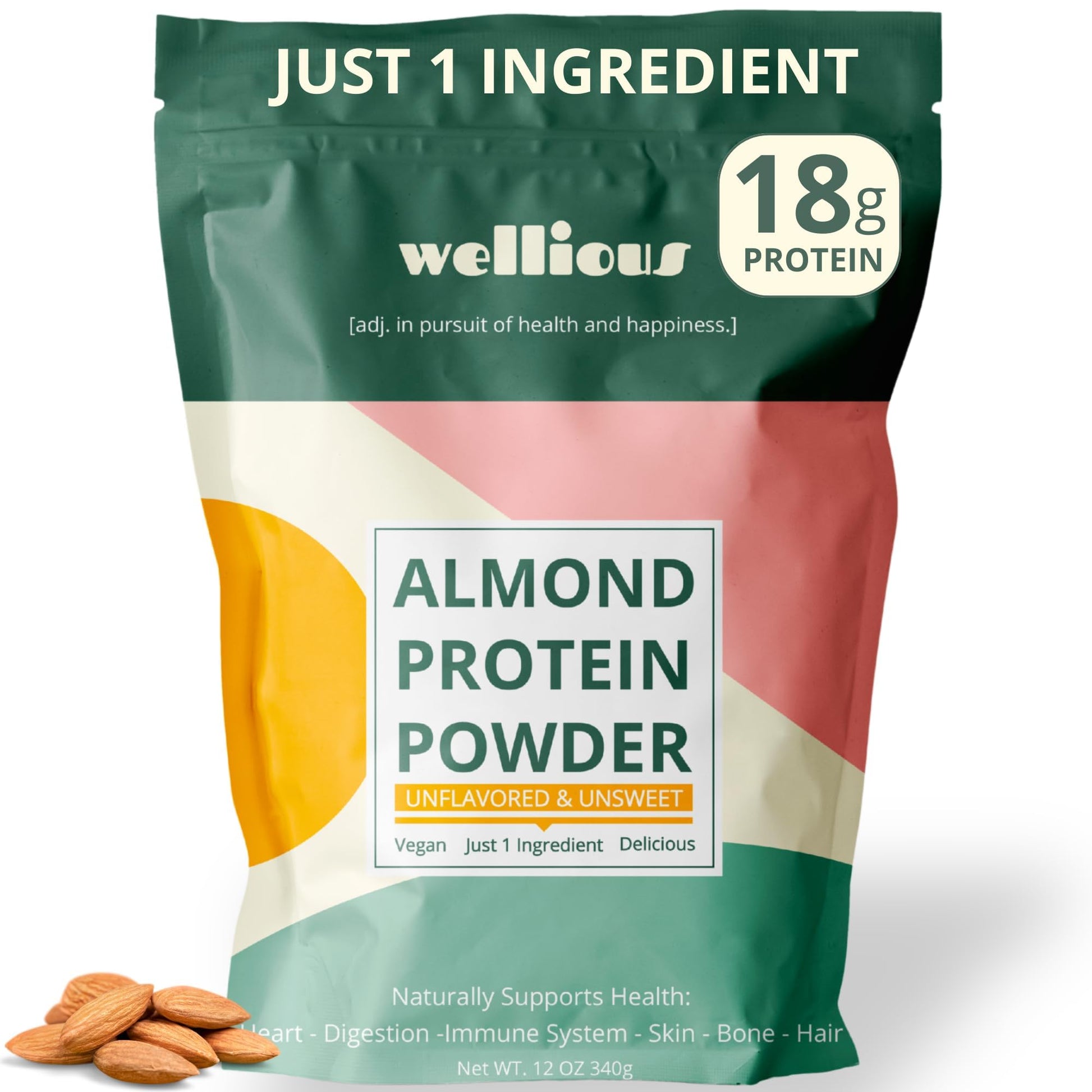 wellious Almond Protein Powder (Unflavored, Unsweetened) - 18 Grams of Pure Healthiest Vegan Protein for Women & Men | Soy-Free & Gut Friendly Protein wellious buy supplements canada