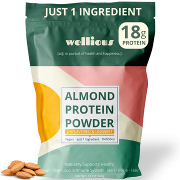 wellious Almond Protein Powder (Unflavored, Unsweetened) - 18 Grams of Pure Healthiest Vegan Protein for Women & Men | Soy-Free & Gut Friendly Protein wellious buy supplements canada