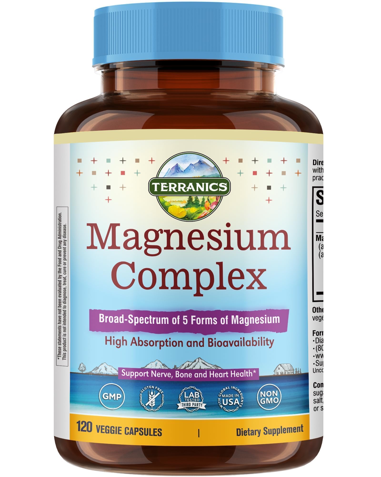 Terranics 5-in-1 Magnesium Complex Supplement 500mg - 5 Forms High Absorption Magnesium Glycinate Citrate Malate Aspartate Gluconate for Sleep Heart Health - Non-GMO 120 Vegan Capsules Terranics buy supplements canada