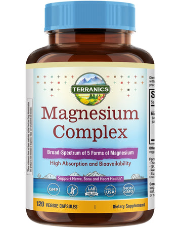 Terranics 5-in-1 Magnesium Complex Supplement 500mg - 5 Forms High Absorption Magnesium Glycinate Citrate Malate Aspartate Gluconate for Sleep Heart Health - Non-GMO 120 Vegan Capsules Terranics buy supplements canada