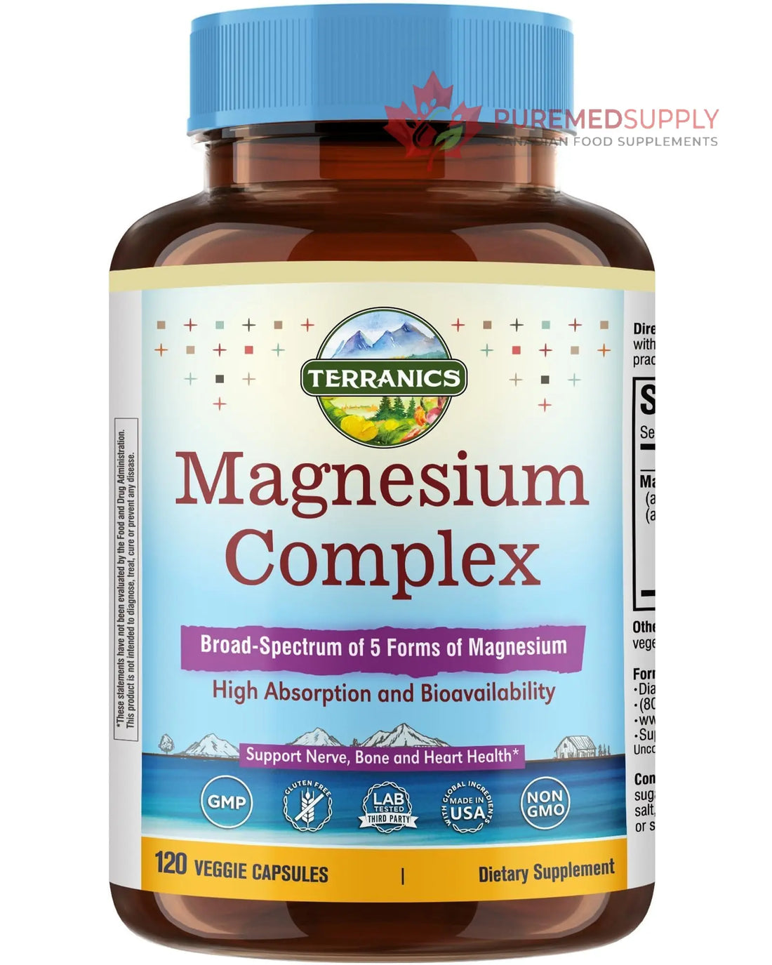 Terranics 5-in-1 Magnesium Complex Supplement 500mg - 5 Forms High Absorption Magnesium Glycinate Citrate Malate Aspartate Gluconate for Sleep Heart Health - Non-GMO 120 Vegan Capsules Terranics buy supplements canada