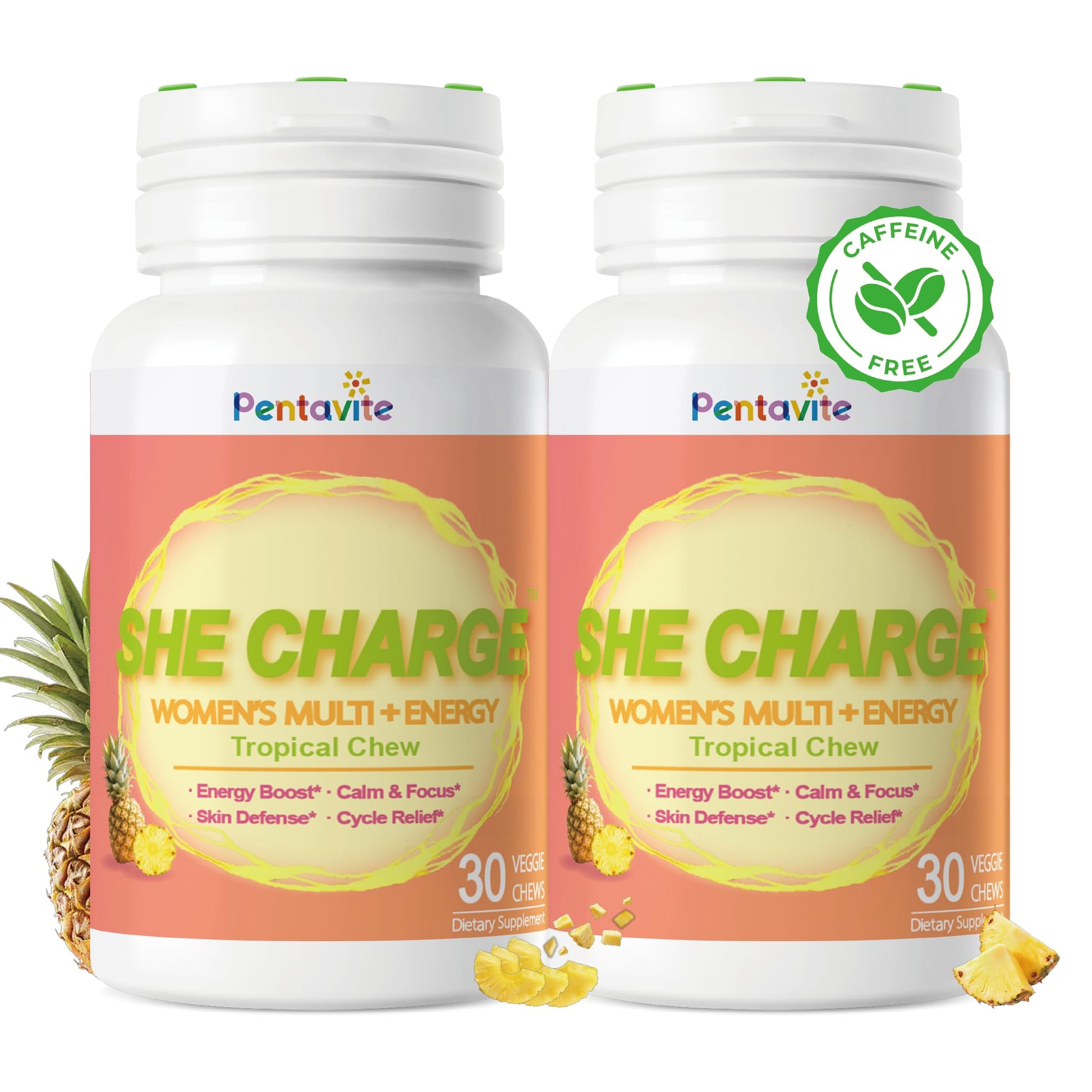 Pentavite She Charge Multivitamin for Women, Pineapple Tropical Chew, Daily Vitamin Supplements with Folate, Support Energy, Calm & Focus, Skin Defense and Cycle Pentavite buy supplements canada