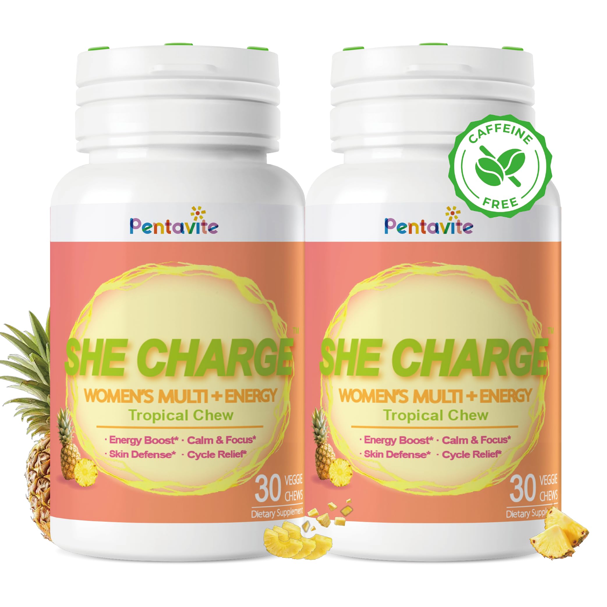 Pentavite She Charge Multivitamin for Women, Pineapple Tropical Chew, Daily Vitamin Supplements with Folate, Support Energy, Calm & Focus, Skin Defense and Cycle Pentavite buy supplements canada