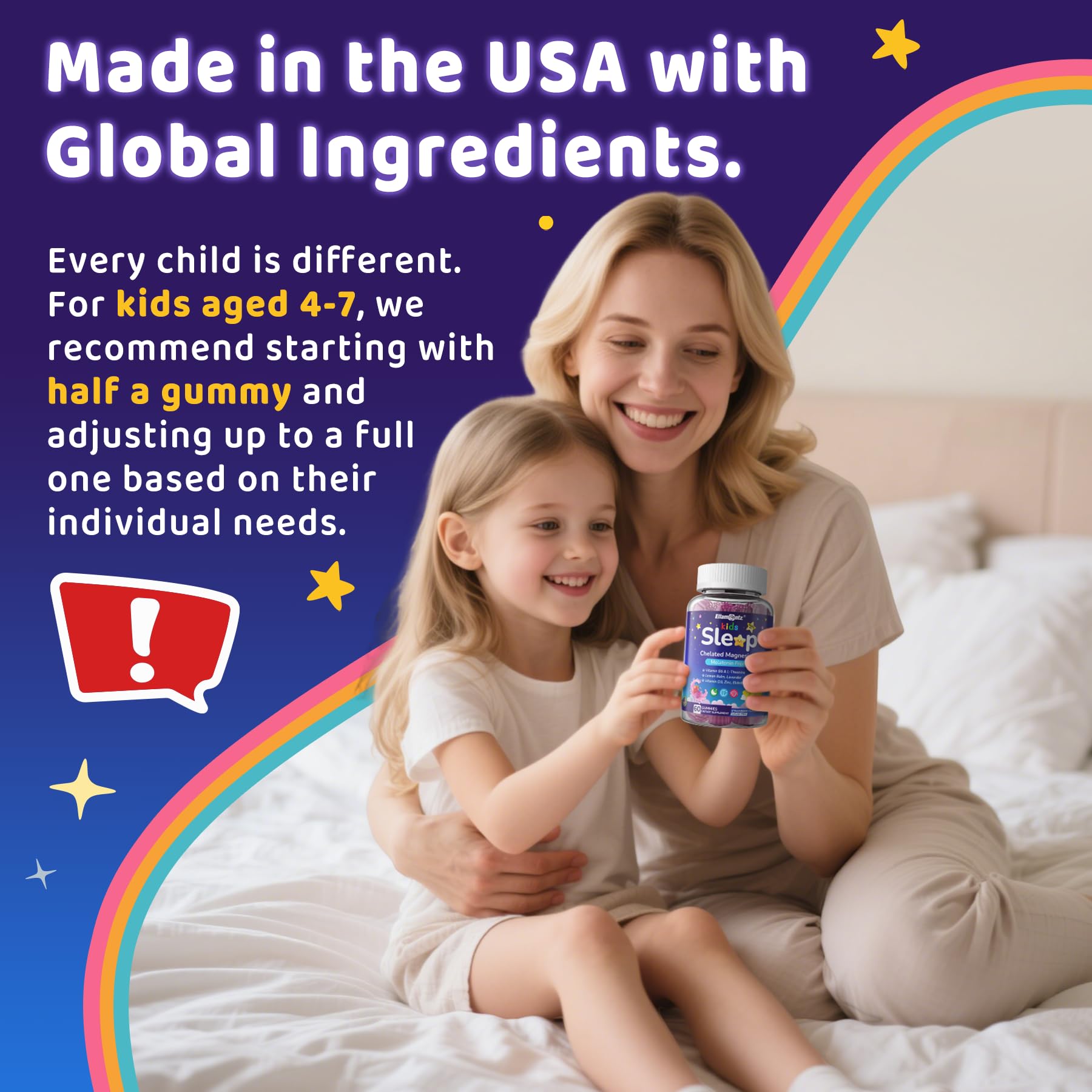 Kids Sleep Gummies, NO Melatonin Sleep Aid Gummies w/ Magnesium Glycinate, Magnesium Malate, L-Theanine, Lavender, B6, Zinc, D3K2 for Restful Sleep, Relax Brain & Muscle, Immune Support, Non-GMO 1Pack ELLAMENTZ buy supplements canada