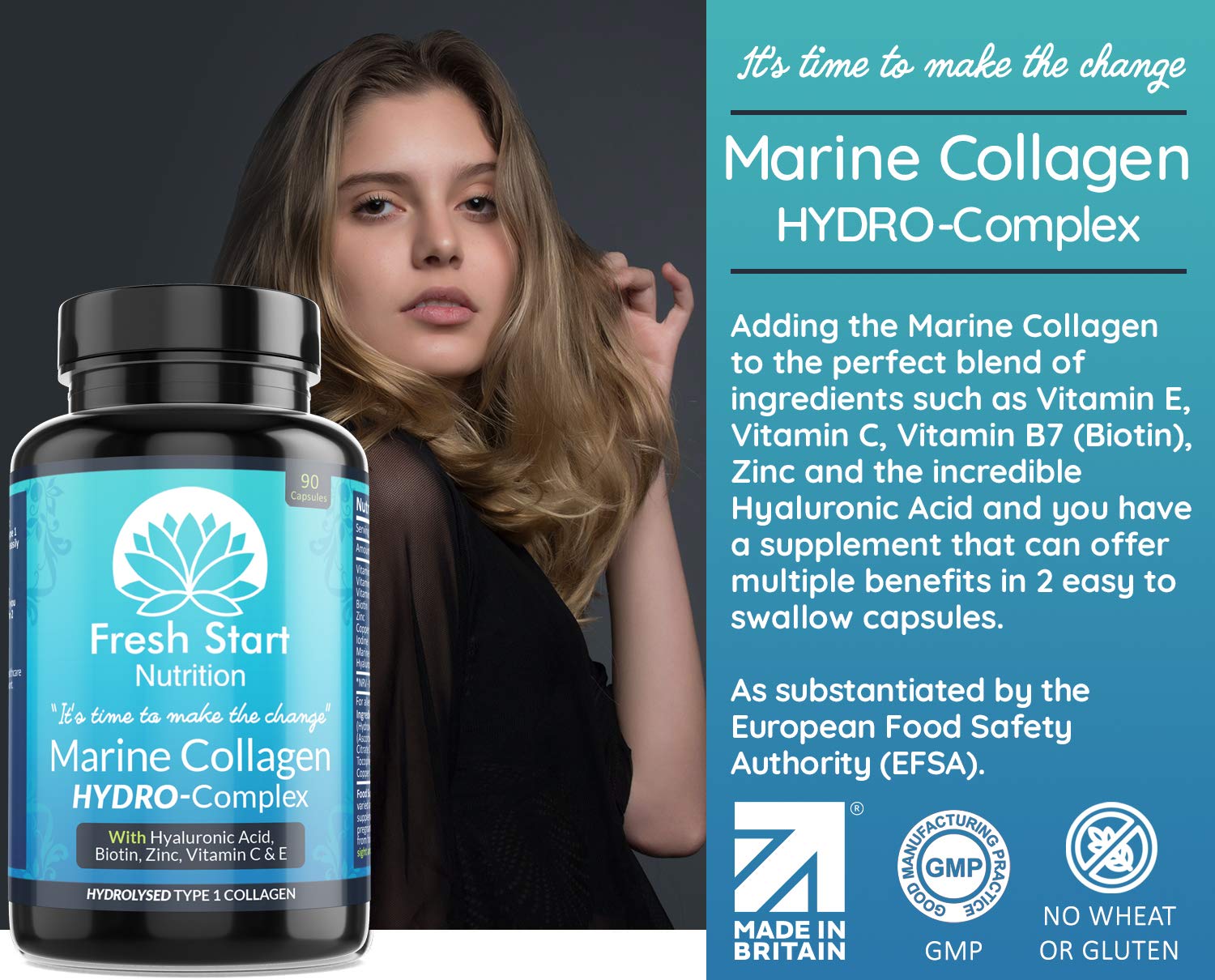 Marine Collagen Tablets 1000mg - 90 Premium Type 1 Hydrolysed Collagen Capsules with Hyaluronic Acid Fresh Start Nutrition buy supplements canada