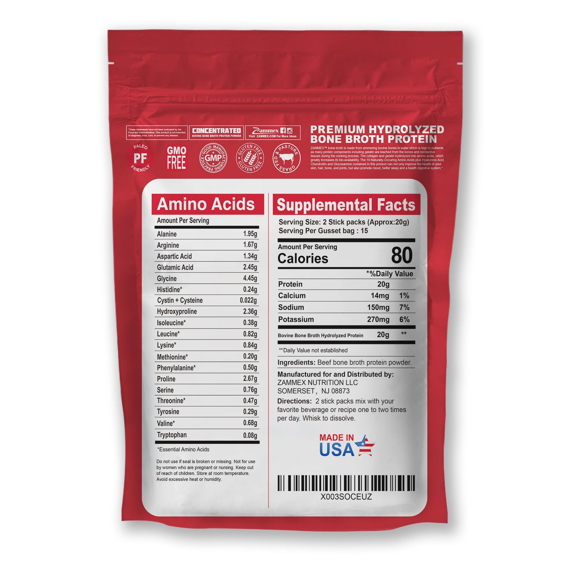 Zammex Bone Broth Packets-20g Collagen Protein-Beef Bone Broth Powder to Go-30 Travel Zammex buy supplements canada