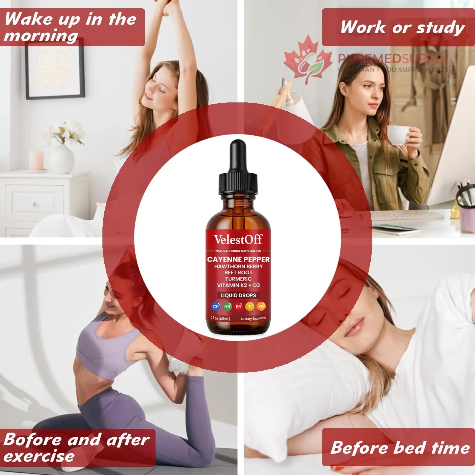 Velestoff Cayenne Pepper Drops, Cayenne Circulation Blend with Hawthorn Beet Root Turmeric Vitamin K2 D3 - Vegan, Non-GMO - 2FL.OZ (1 PCS) Velestoff buy supplements canada