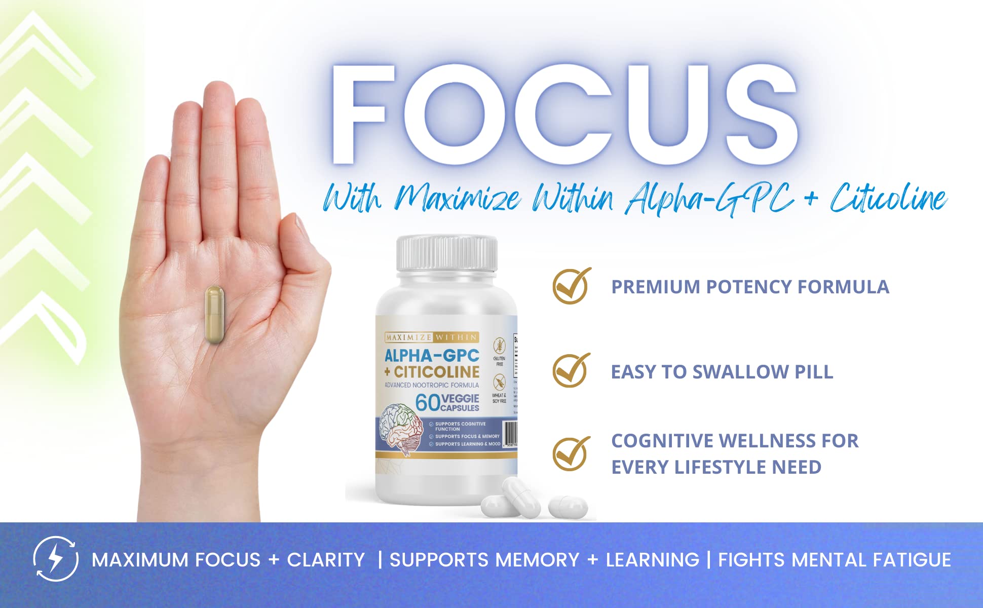 Maximize Within Alpha GPC + Citicoline 60 Ct, 1600mg Concentrated Formula- 99%+Highly Purified & Bioavailable Nootropic-Cognitive Enhancer, Supports Memory, Brain Function, Boosts Focus, Mood & Energy Maximize Within buy supplements canada