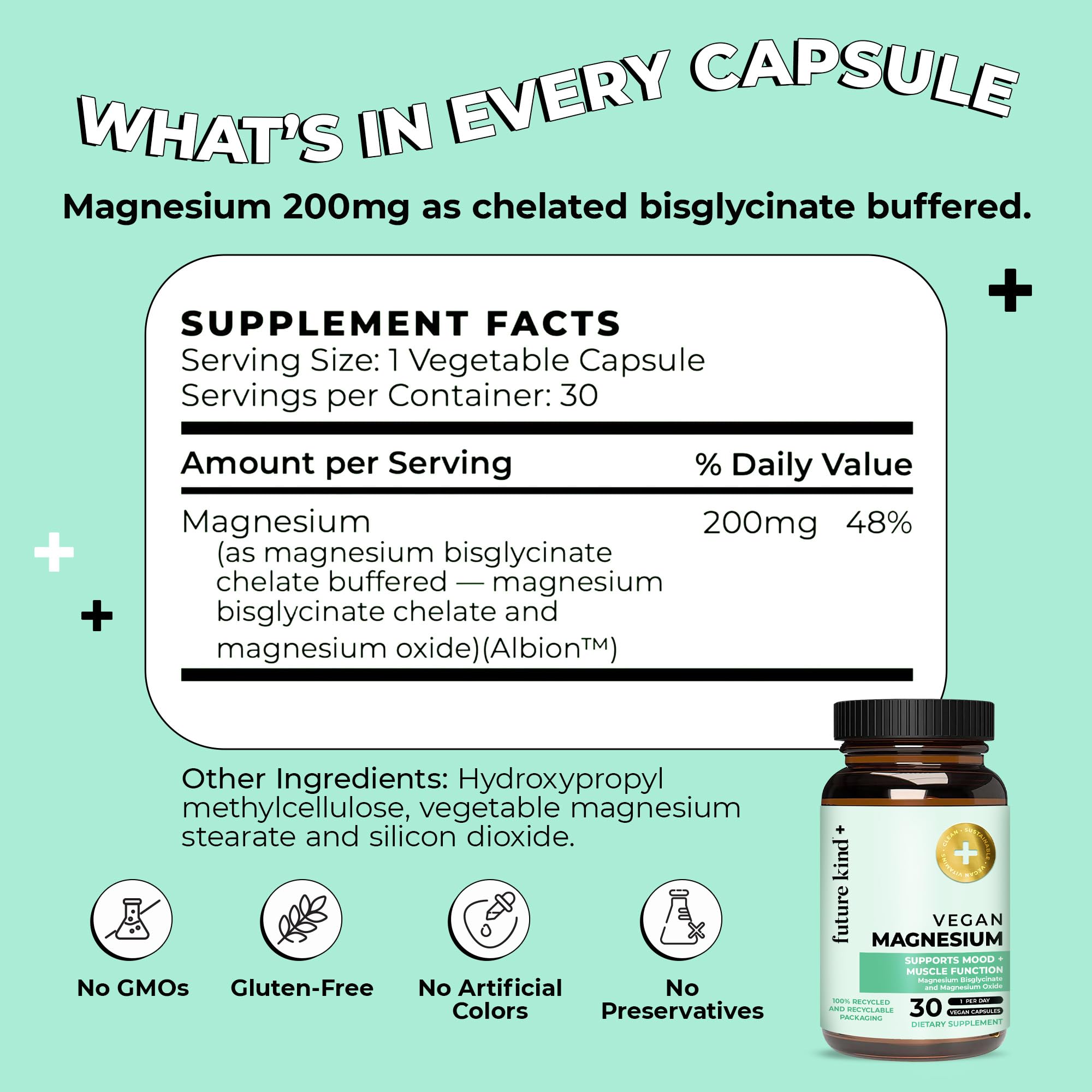 Future Kind Magnesium Glycinate, Supports Muscle and Nerve Function, High Absorption Chelated Magnesium Supplement, Nightly Calm, Energy & Metabolism, Highly Bioavailable & Potent - 30 Vegan Capsules Future Kind buy supplements canada