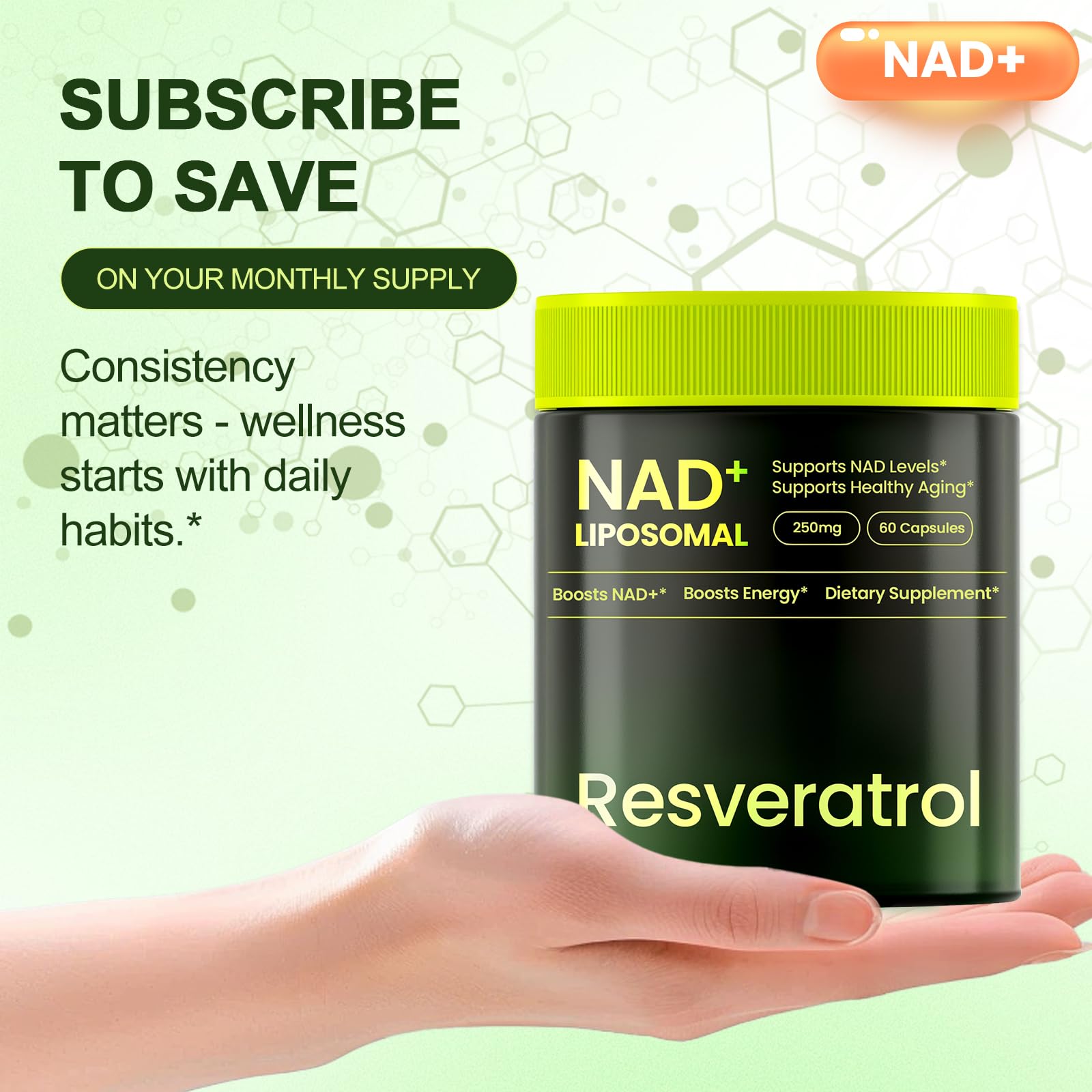Lyndops NAD Supplement, Liposomal Nicotinamide Riboside Resveratrol 250mg, NMN Alternative, High Purity NAD Supplement for Women & Men, Anti-Aging, Cellular Energy, Mental Focus - 60 Capsules Lyndops buy supplements canada