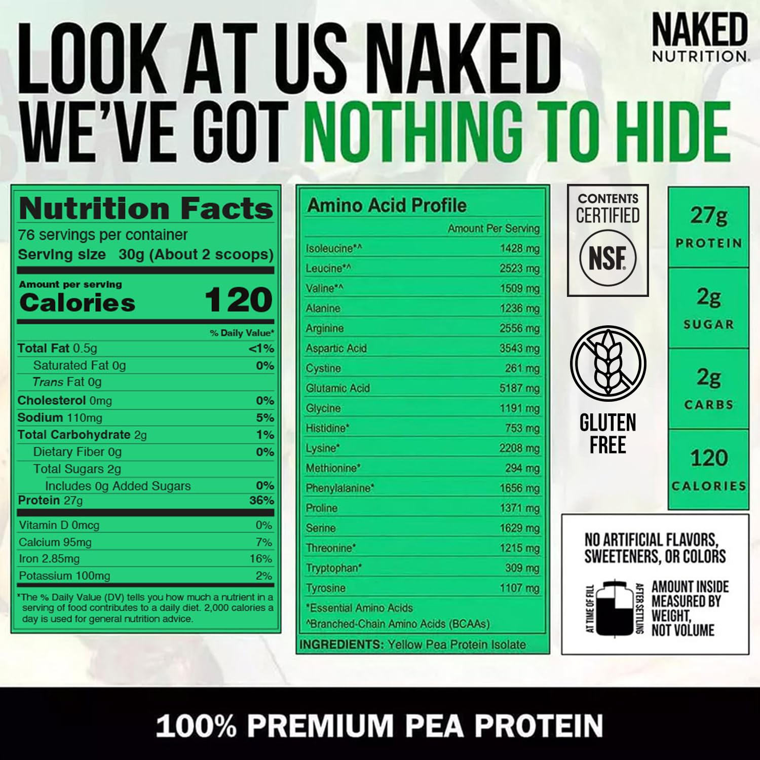 NAKED Pea - 5LB 100% Pea Protein Powder from North American Farms - Unflavored Vegan Pea Protein Isolate - NSF Certified, Plant Protein Powder, Easy to Digest - 76 Servings NAKED buy supplements canada