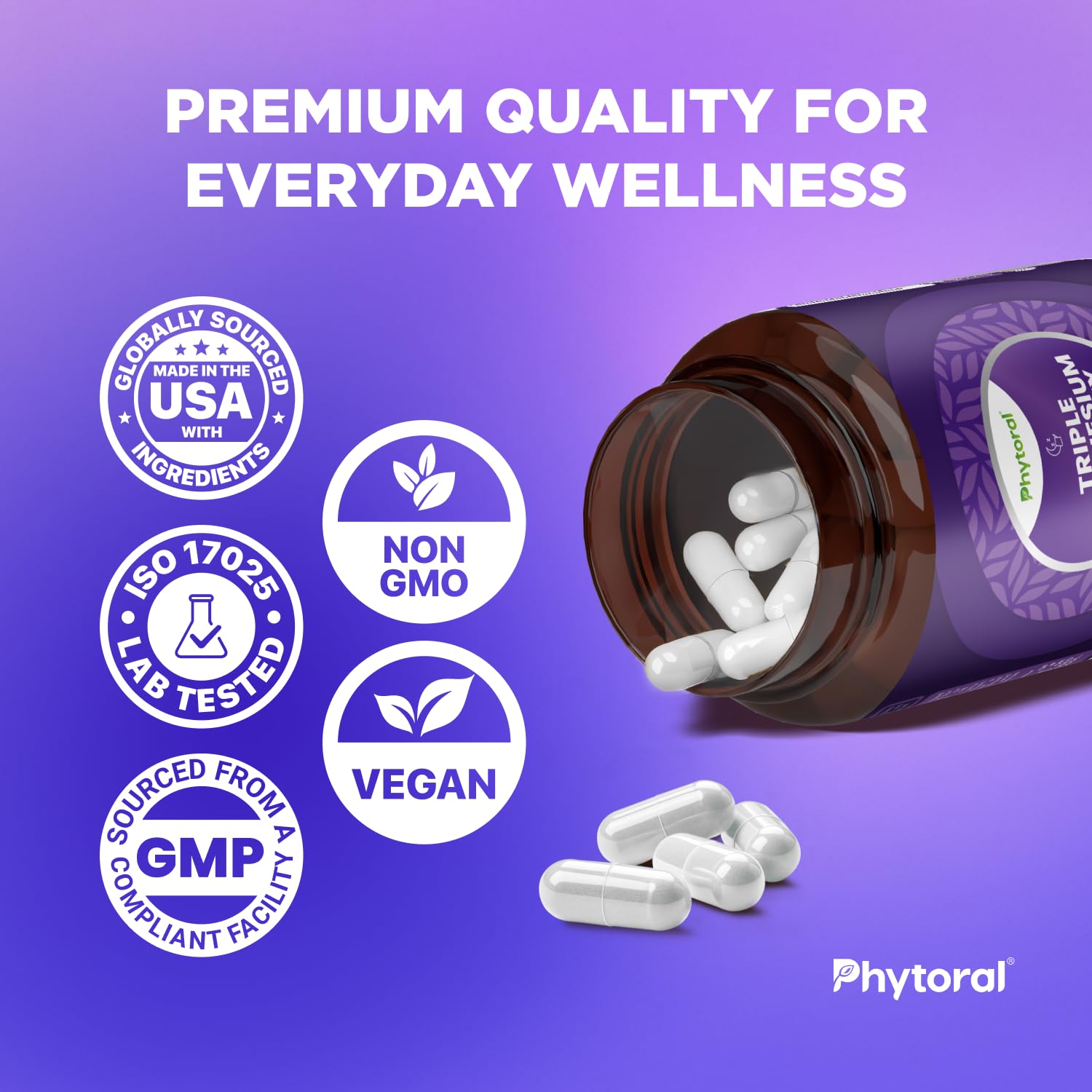 Highly Potent Magnesium Complex Capsules - Triple Magnesium Blend with Taurate Glycinate and Malate - 400mg Supplement Supports Relaxation & Overall Wellness Non-GMO Vegan - 90 Count Phytoral buy supplements canada
