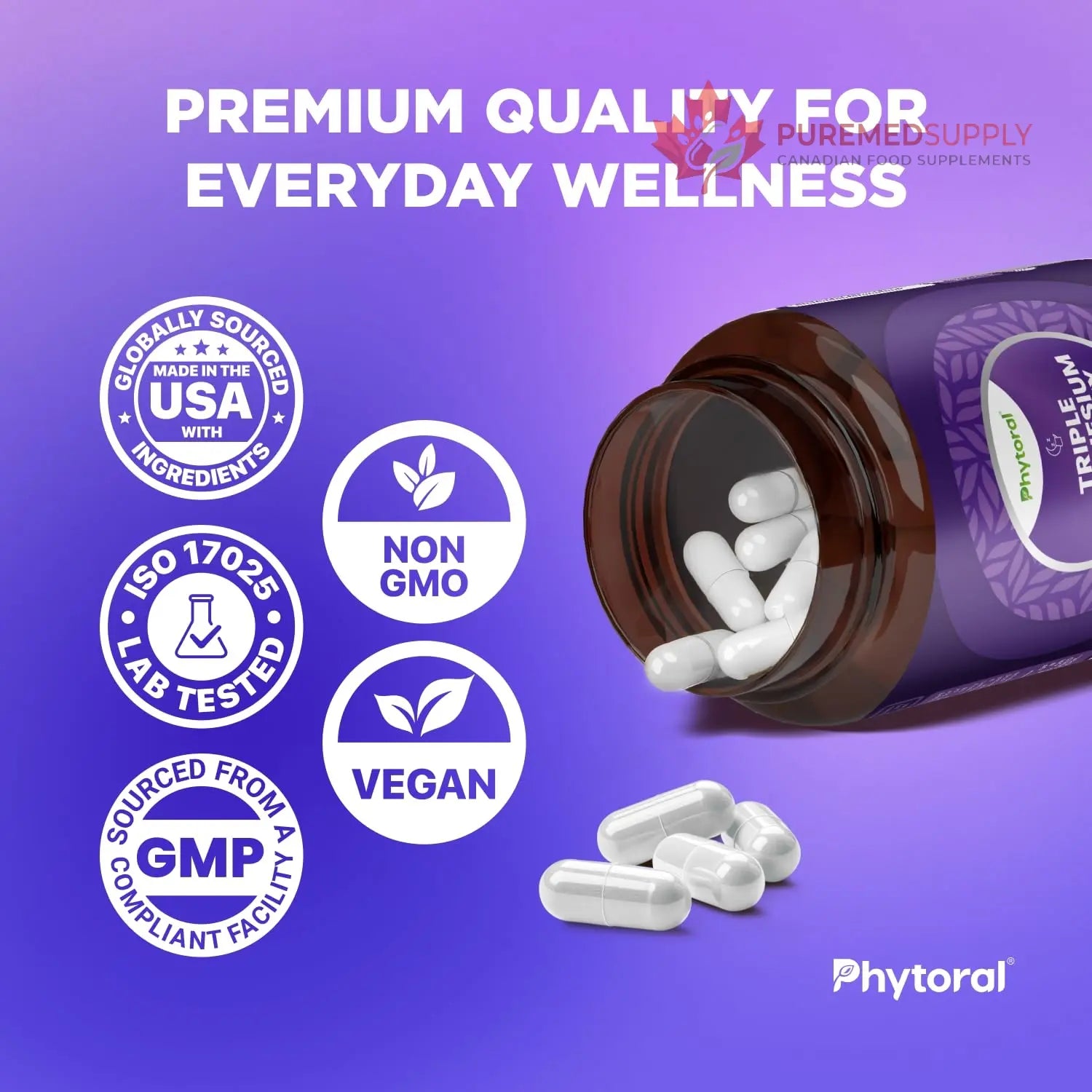 Highly Potent Magnesium Complex Capsules - Triple Magnesium Blend with Taurate Glycinate and Malate - 400mg Supplement Supports Relaxation & Overall Wellness Non-GMO Vegan - 90 Count Phytoral buy supplements canada
