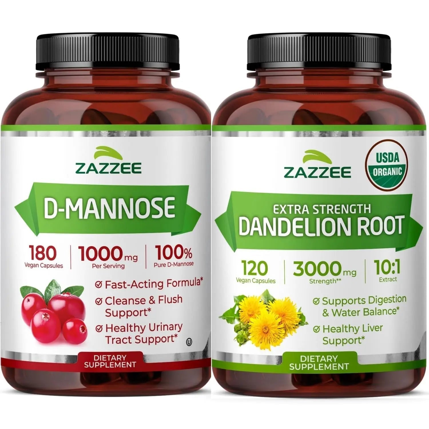 Zazzee Urinary Tract Cleanse & Detox Bundle | USDA Organic Dandelion Root Extract Capsules Plus D-Mannose 1000mg Capsules for UT & Bladder Cleansing Zazzee buy supplements canada