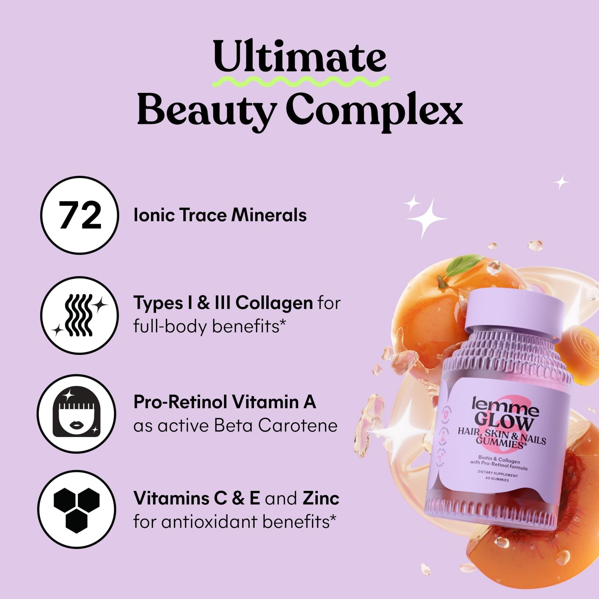 Lemme Glow Collagen Gummies for Thick Hair, Strong Nails & Healthy Skin with Multi-Collagen Peptides, Biotin, Trace Minerals, Zinc, Vitamins A, C & E Lemme buy supplements canada
