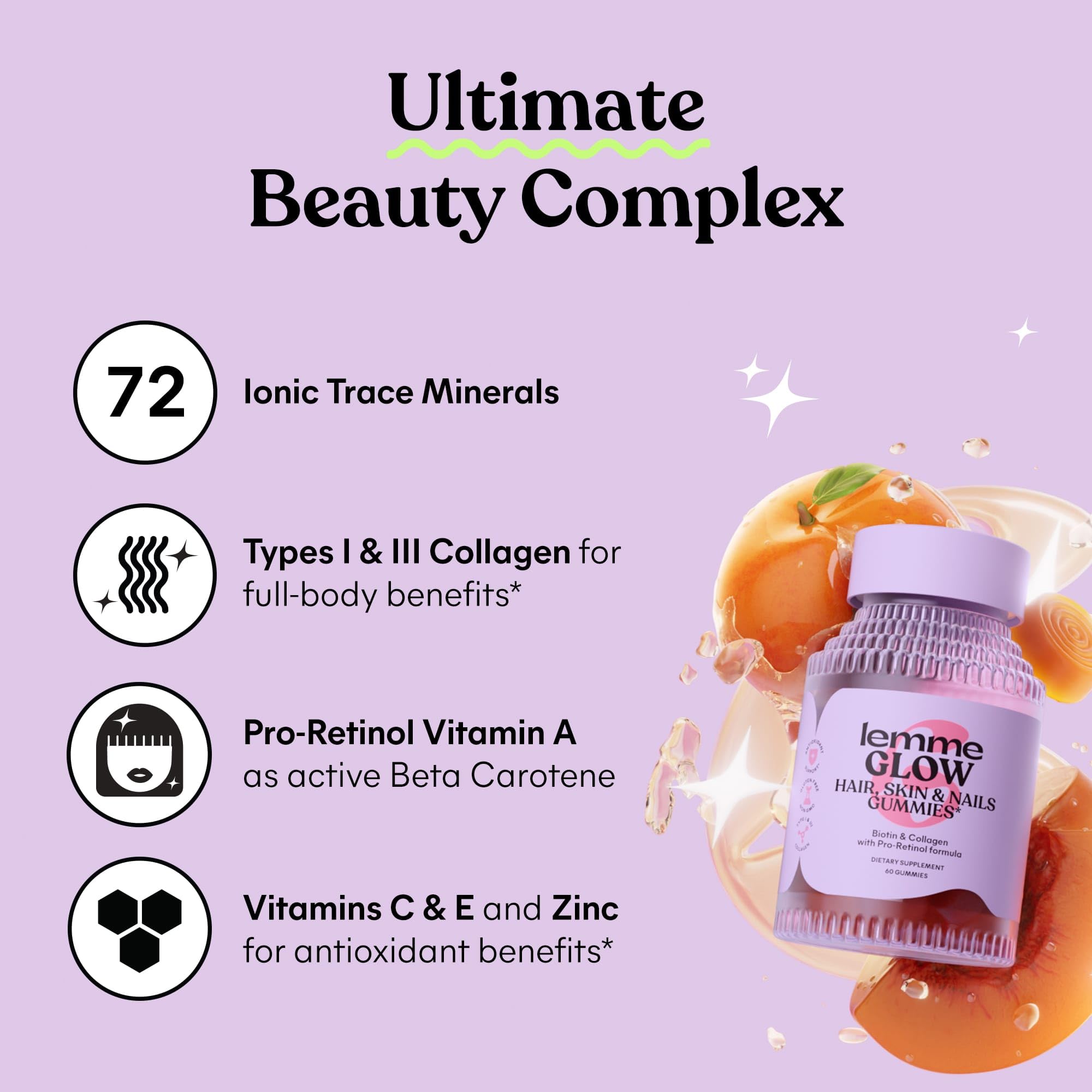 Lemme Glow Collagen Gummies for Thick Hair, Strong Nails & Healthy Skin with Multi-Collagen Peptides, Biotin, Trace Minerals, Zinc, Vitamins A, C & E Lemme buy supplements canada
