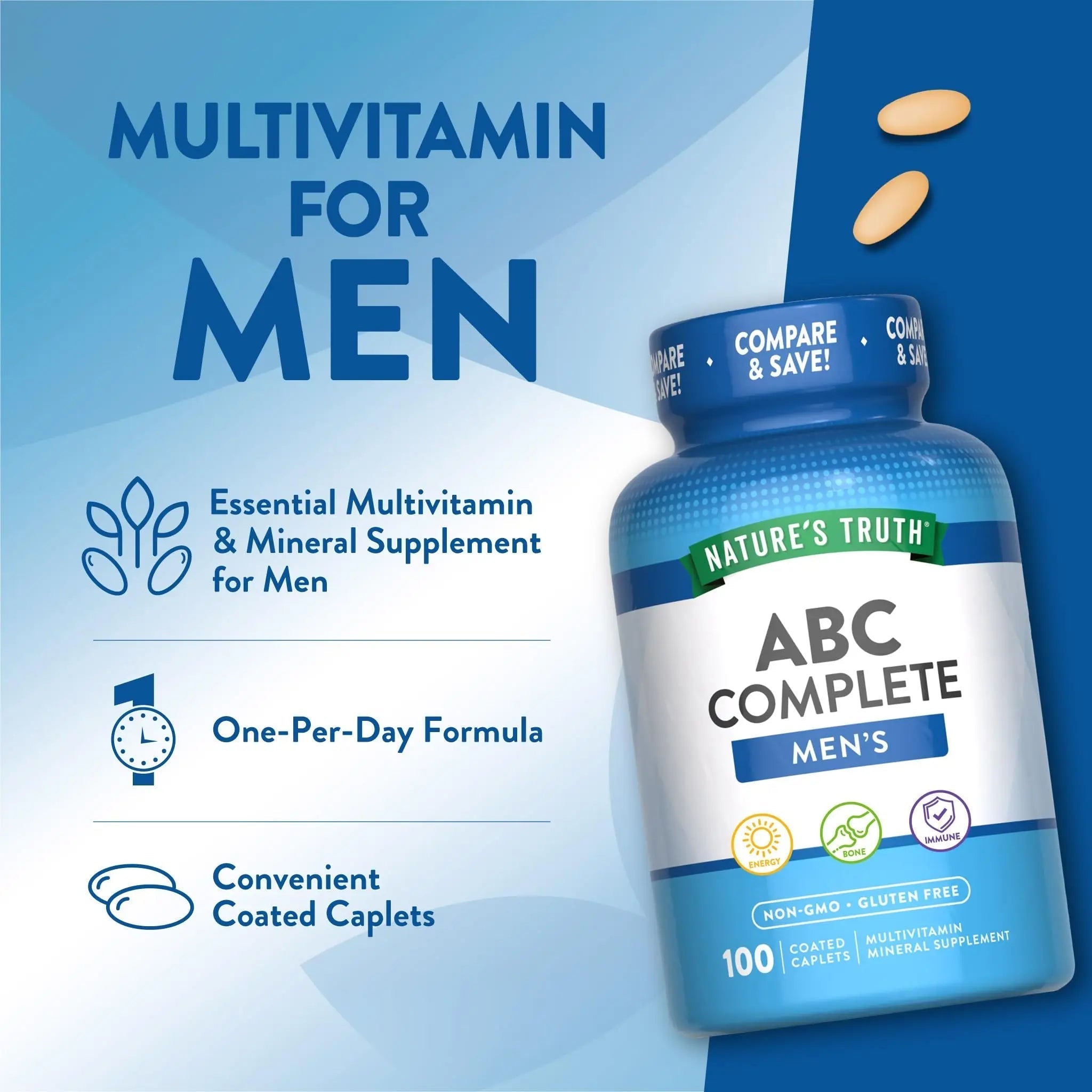 Nature's Truth Multivitamin for Men | with Iron, Vitamins A, C, D & E | 100 Caplets | Non-GMO & Gluten Free for Adults Nature's Truth buy supplements canada