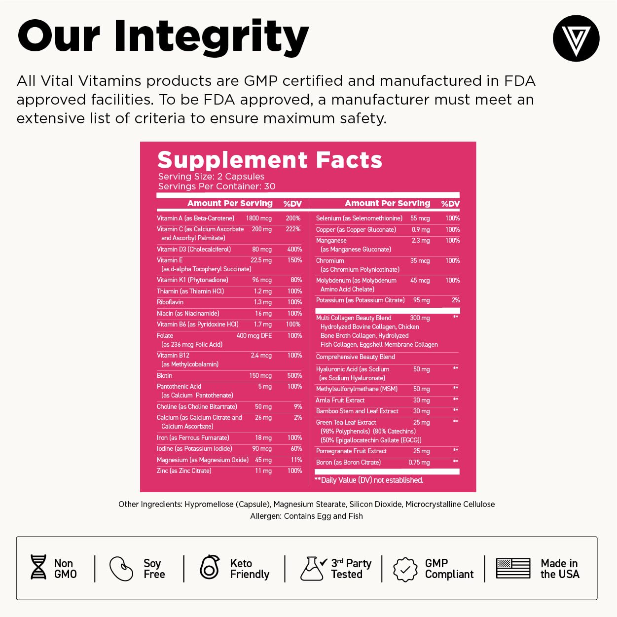 Vital Vitamins Women's Multivitamin Complex - Made with Multi-Collagen Blend, Hyaluronic Acid, & MSM - Beauty Multivitamins - with Vitamin A, C, E, B6, B12, D3-60 Capsules Vital Vitamins buy supplements canada