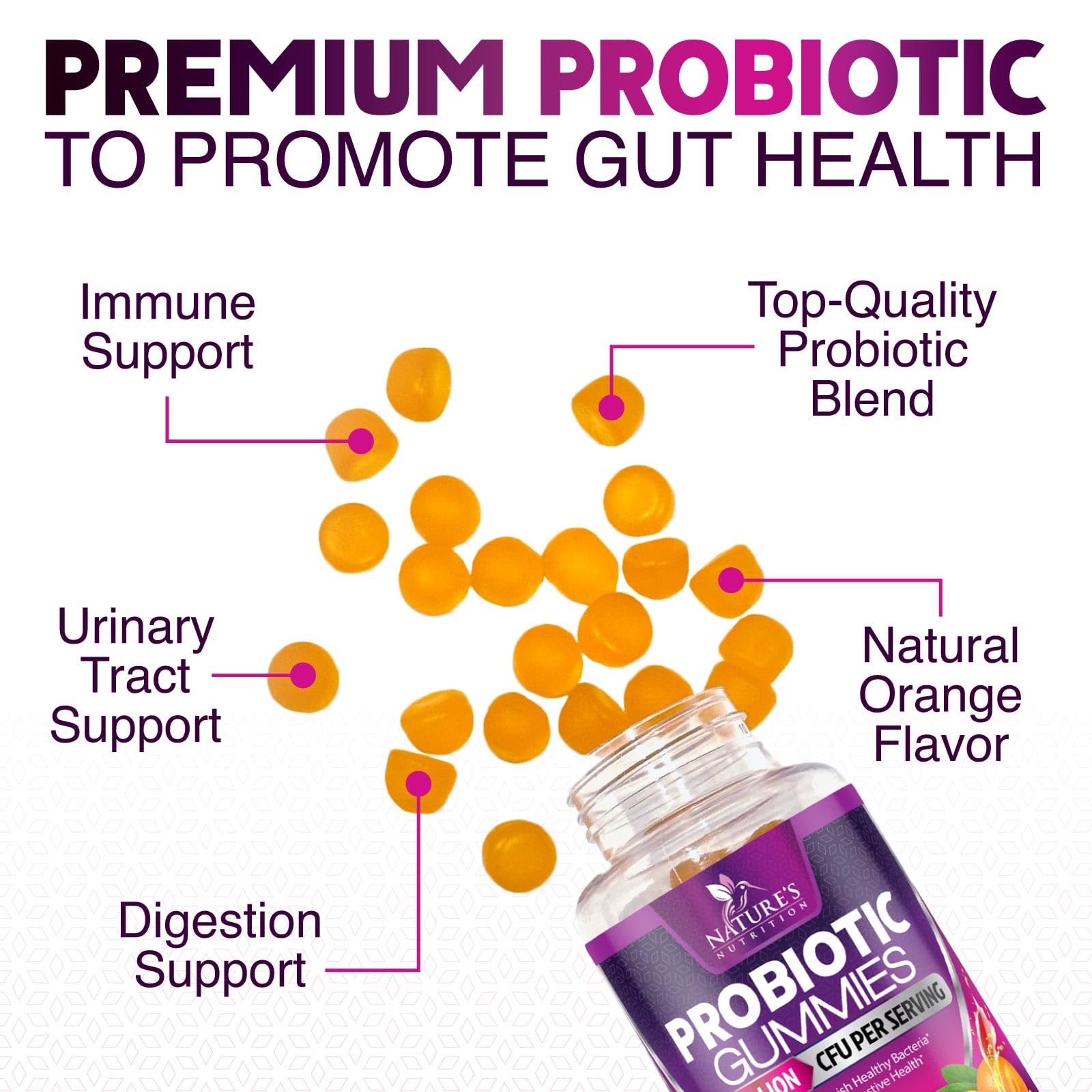 Probiotics for Digestive Health Gummies - 6 Unique Strains for Daily Immune Support & Gut Health, Supports Constipation, Gas & Bloating - Best Probiotic Supplement Nature's Nutrition buy supplements canada