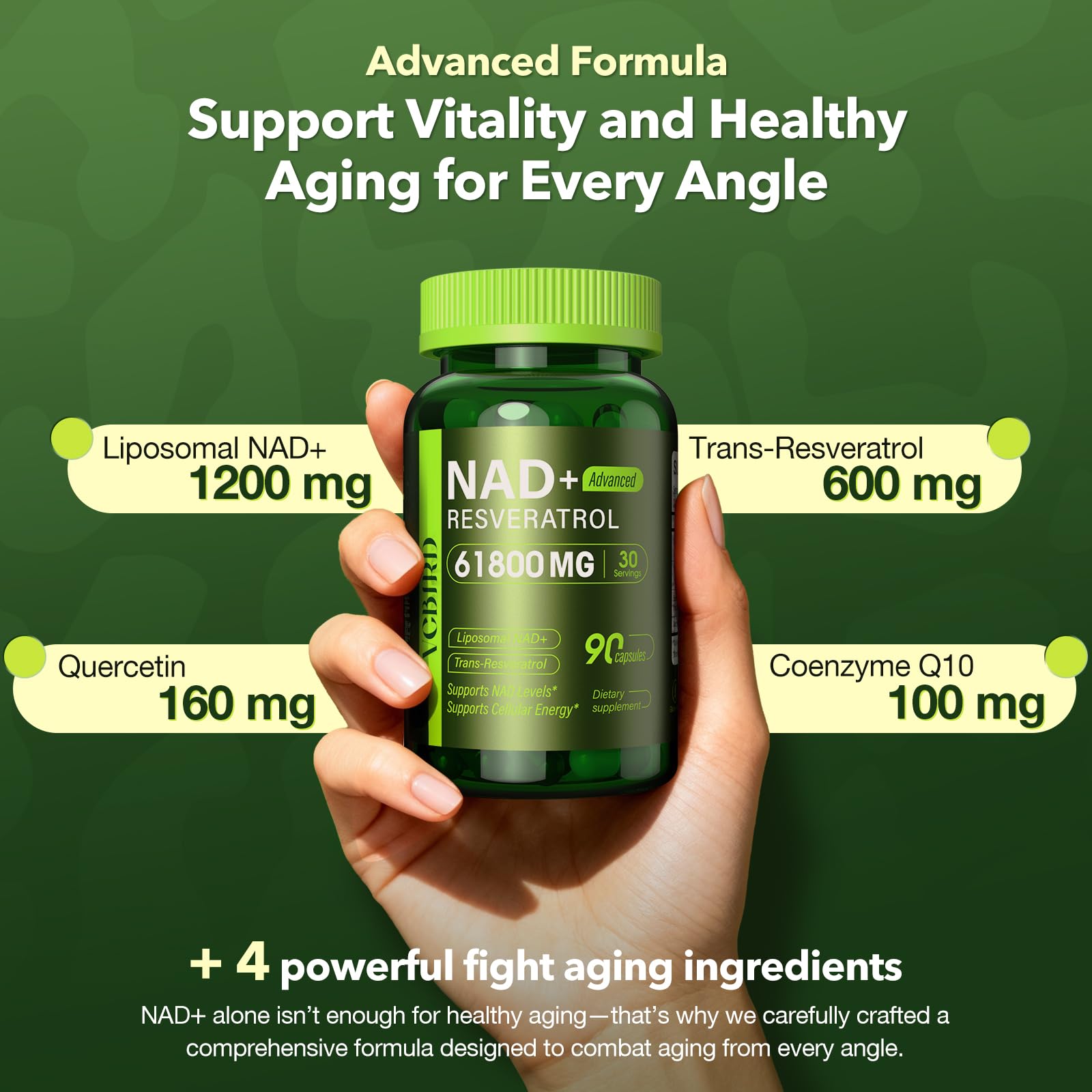 Nad Resveratrol Supplement 61800mg Per Bottle – Liposomal Nad+ Resveratrol for Women & Men – High Purity 1200mg Nad+ Supplement for Energy & Healthy Aging, Resveratrol, Quercetin, CoQ10 – 90 Counts VCBIRD buy supplements canada