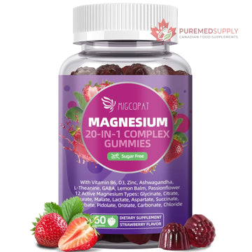Migcopat Magnesium Complex Gummies, 20 in 1 Magnesium Gummy with Glycinate Citrate Malate Taurate - Ashwagandha, L-Theanine, D3&Zinc for Relaxation, Sleep, Muscle&Heart Support, Strawberry, 60 Cts Migcopat buy supplements canada