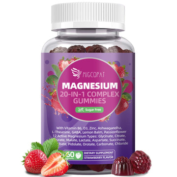 Migcopat Magnesium Complex Gummies, 20 in 1 Magnesium Gummy with Glycinate Citrate Malate Taurate - Ashwagandha, L-Theanine, D3&Zinc for Relaxation, Migcopat buy supplements canada