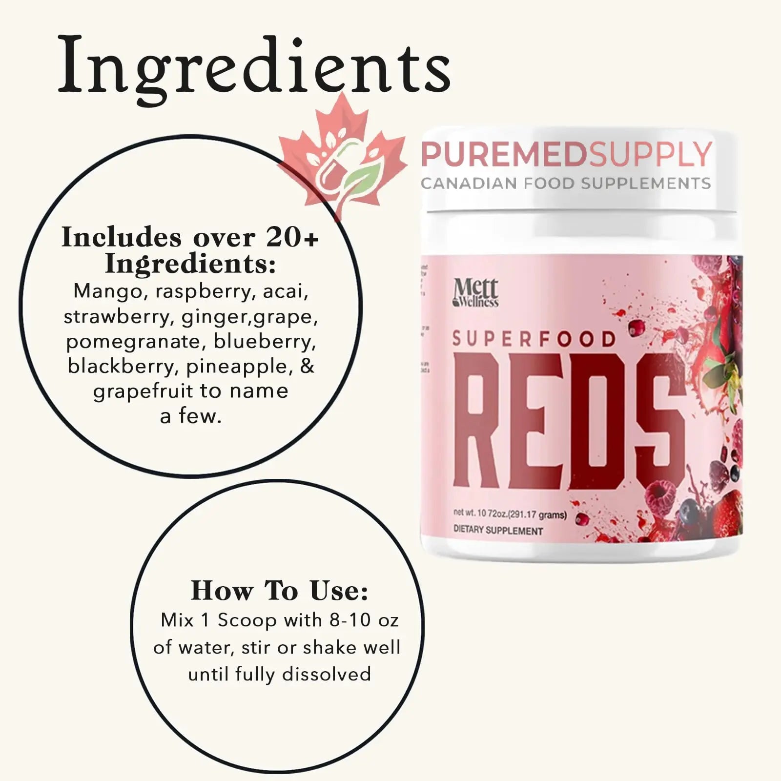 Mett Wellness Superfood REDS | 10.72 oz | With Vitamins A, C & E | Helps Maintain Nitric Oxide Levels | Supports Daily Wellness Mett Wellness buy supplements canada