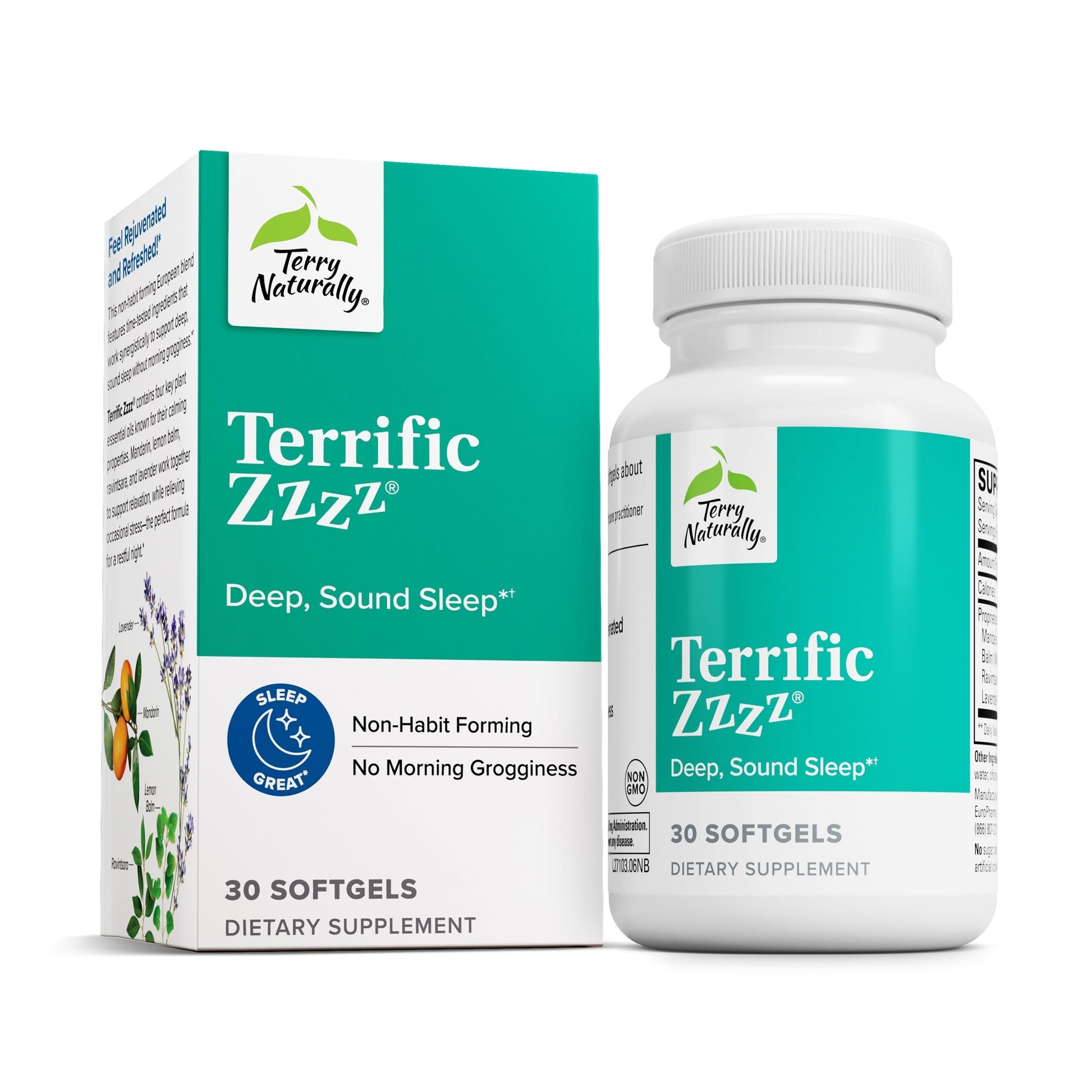 Terry Naturally Terrific Zzzz - Sleep Supplement for Adults - Dietary Supplement with Mandarin, Lemon Balm & Lavender - Non-GMO Relaxation & Sleep Relief Aid - 30 Softgels Terry Naturally buy supplements canada