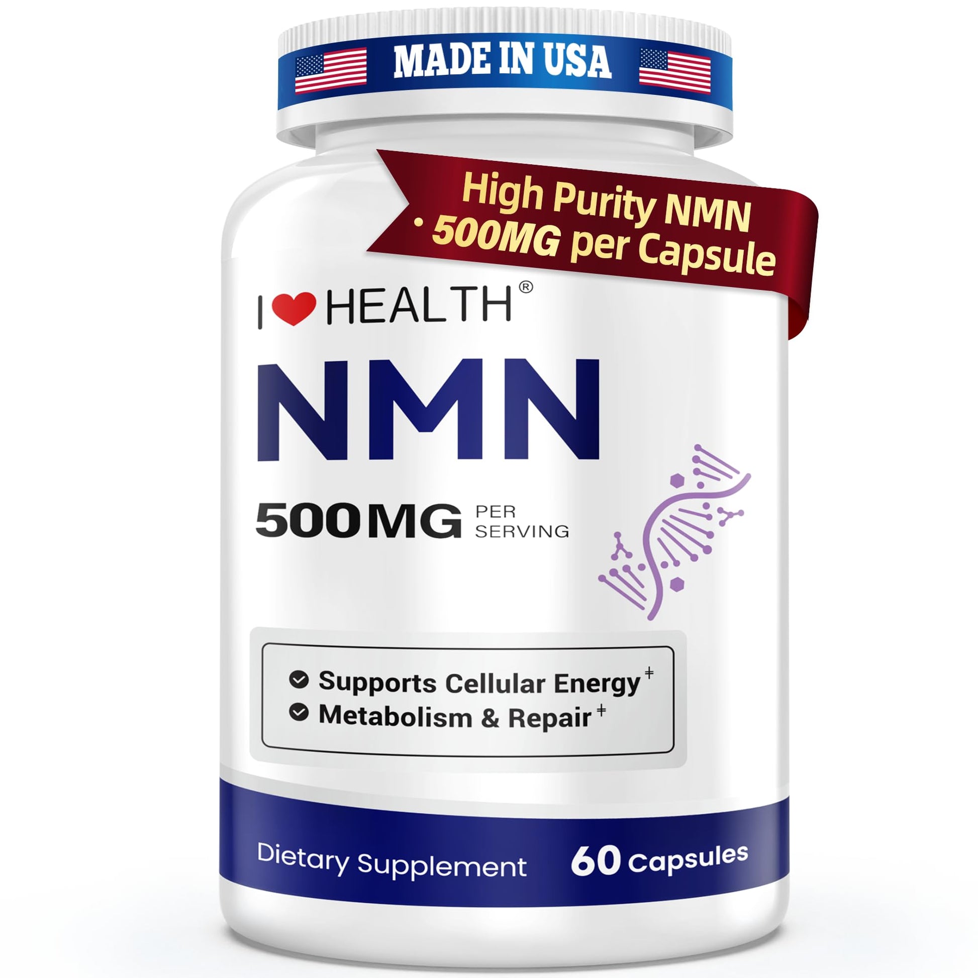 NMN 500MG Per Capsule – High Purity 99.9% NMN, NAD+ Support for Cellular Energy & Healthy Aging, 60 Capsules, Third-Party Tested, cGMP Made in USA I LOVE HEALTH buy supplements canada