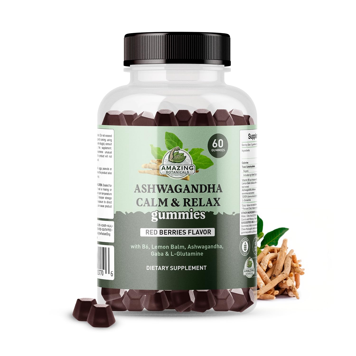 Ashwagandha Calm & Relax Gummies with Vitamin B6, Lemon Balm, GABA & L-Glutamine – 60 Gummies – Red Berries Flavor – Improve Sleep, Stress Relief & Mood – Vegan, Gluten-Free, Non-GMO Amazing Botanicals buy supplements canada