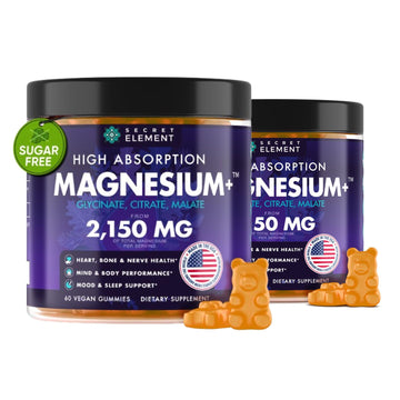 Magnesium Glycinate 2150MG Gummies for Women and Men, High Absorption Magnesium Glycinate, Citrate, Malate, Sugar Free, Vegan, 60 Chews, Pack of 2, Orange Secret Element buy supplements canada