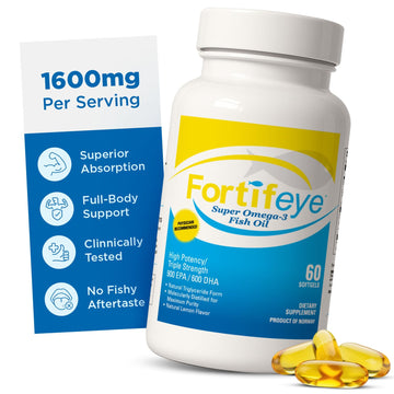Omega 3 Fish Oil 60Count 1600 mg Made in Norway - High Potency Fish Oil Omega 3 Supplements Triglyceride Form with EPA and DHA Supplements for Women and Men No Fishy After Taste Natural Lemon Flavor Fortifeye Vitamins buy supplements canada