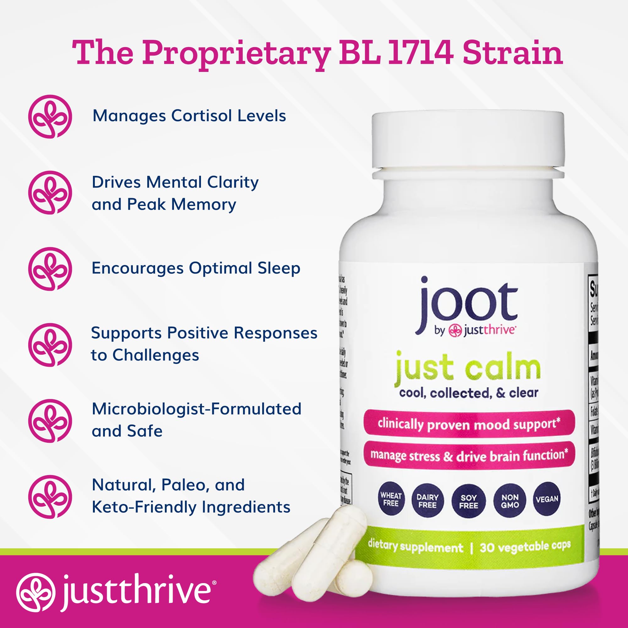 Just Thrive - Just Calm - Cortisol Manager - Calming, Memory, and Mood Support Supplement - Vegan, 30 Calm Capsules Just Thrive buy supplements canada