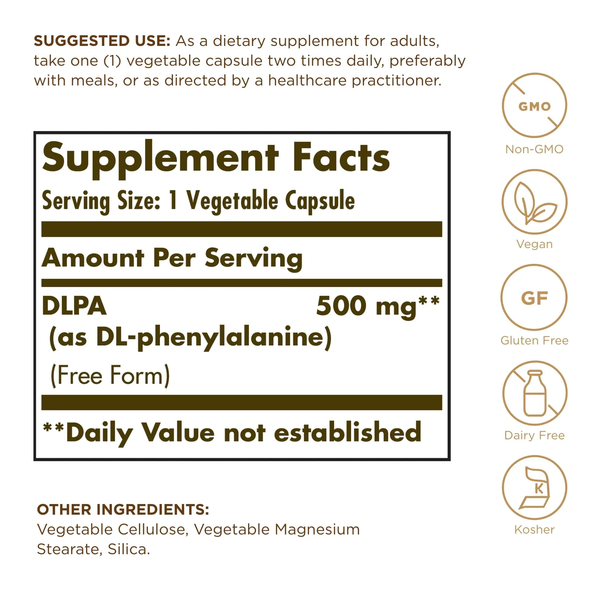 Solgar DLPA 500 mg - 100 Vegetable Capsules - Free Form DL-Phenylalanine - Non-GMO, Vegan, Gluten Free, Dairy Free, Kosher - 100 Servings Solgar buy supplements canada