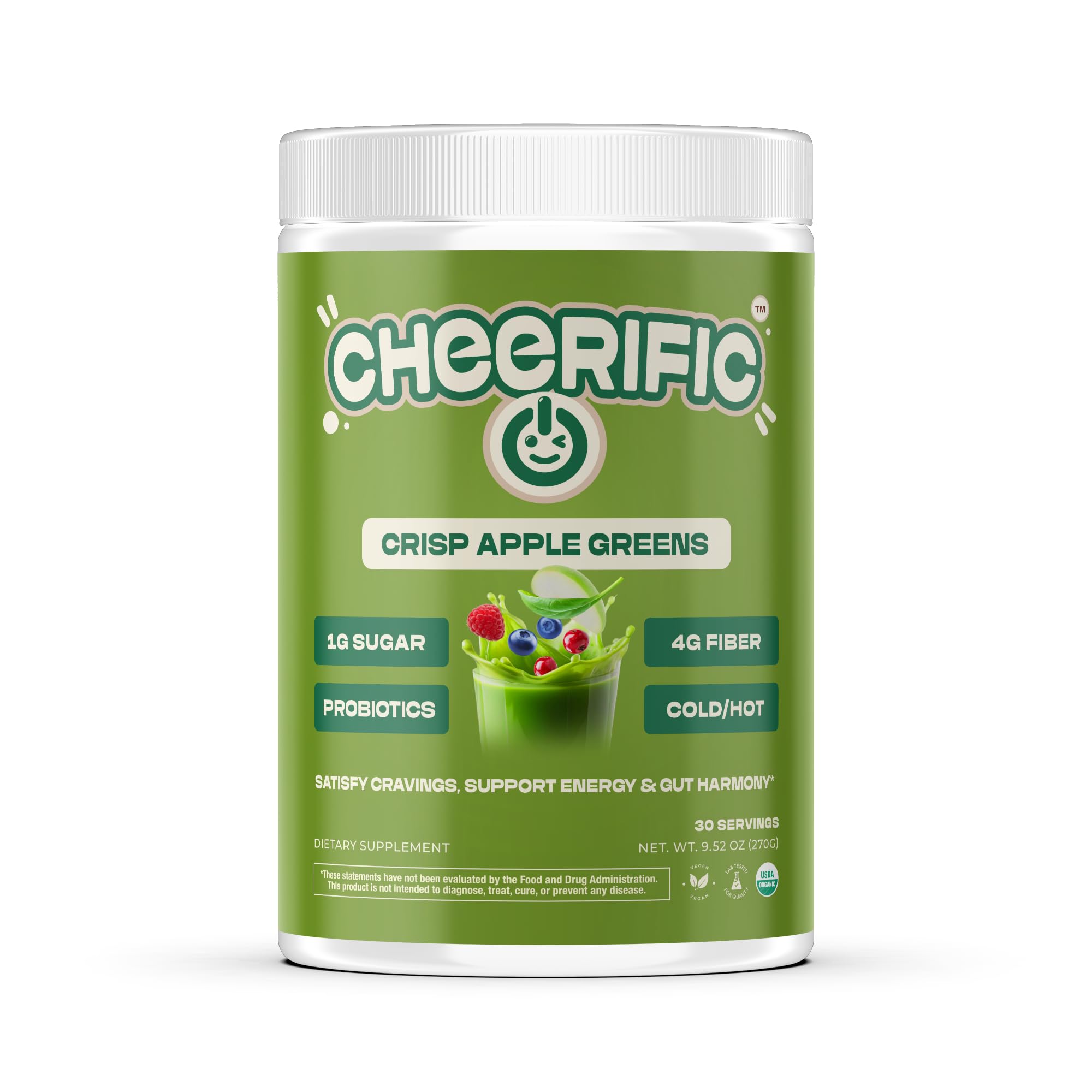 Cheerific Green Apple Bliss Superfood Powder - 20+ Organic Superfoods + Prebiotic & Probiotics + More - Keto Friendly - Supports Positive Mood, Gut Health - Vegan, Gluten Free, Non-GMO - 30 Day Supply Cheerific buy supplements canada