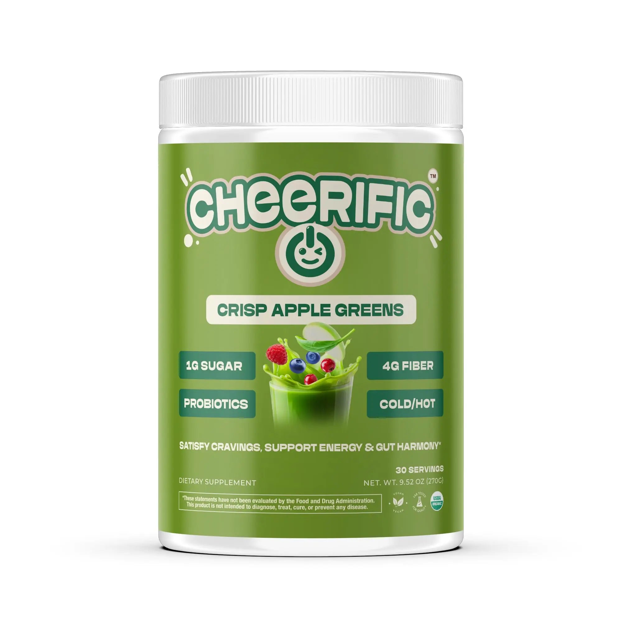 Cheerific Crisp Apple Greens Superfood Powder - 20+ Organic Superfoods + Prebiotic & Probiotics + More - Keto Friendly - Supports Positive Mood, Gut Health - Vegan, Gluten Free, Non-GMO - 30 Day Cheerific buy supplements canada