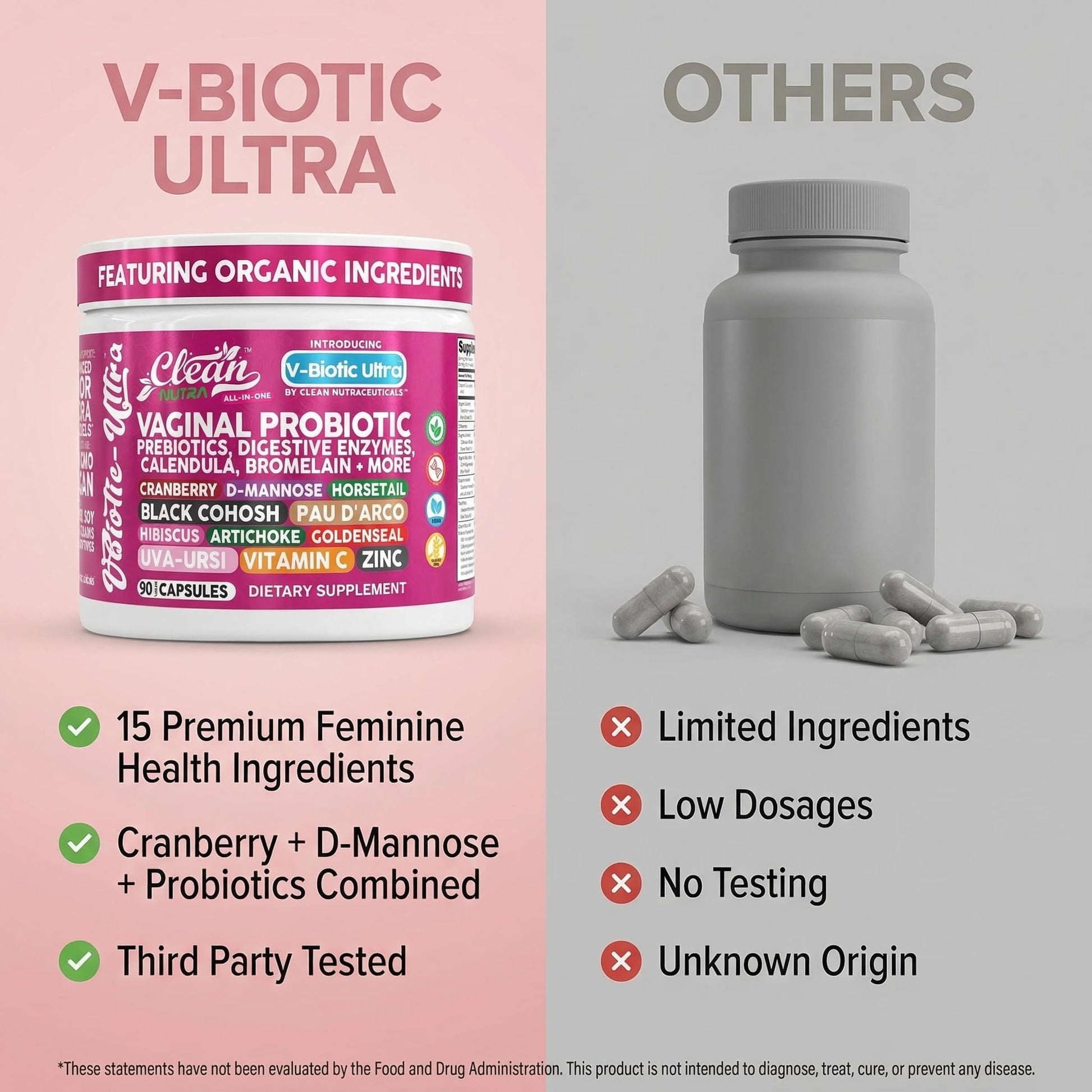 Clean Nutra Vaginal Probiotics for Women + Prebiotics Digestive Enzymes Bromelain Cranberry D Mannose Horsetail Black Cohosh Artichoke Hibiscus Flowers Probiotic for Digestive Health 90 Vegan Capsules Clean Nutraceuticals buy supplements canada