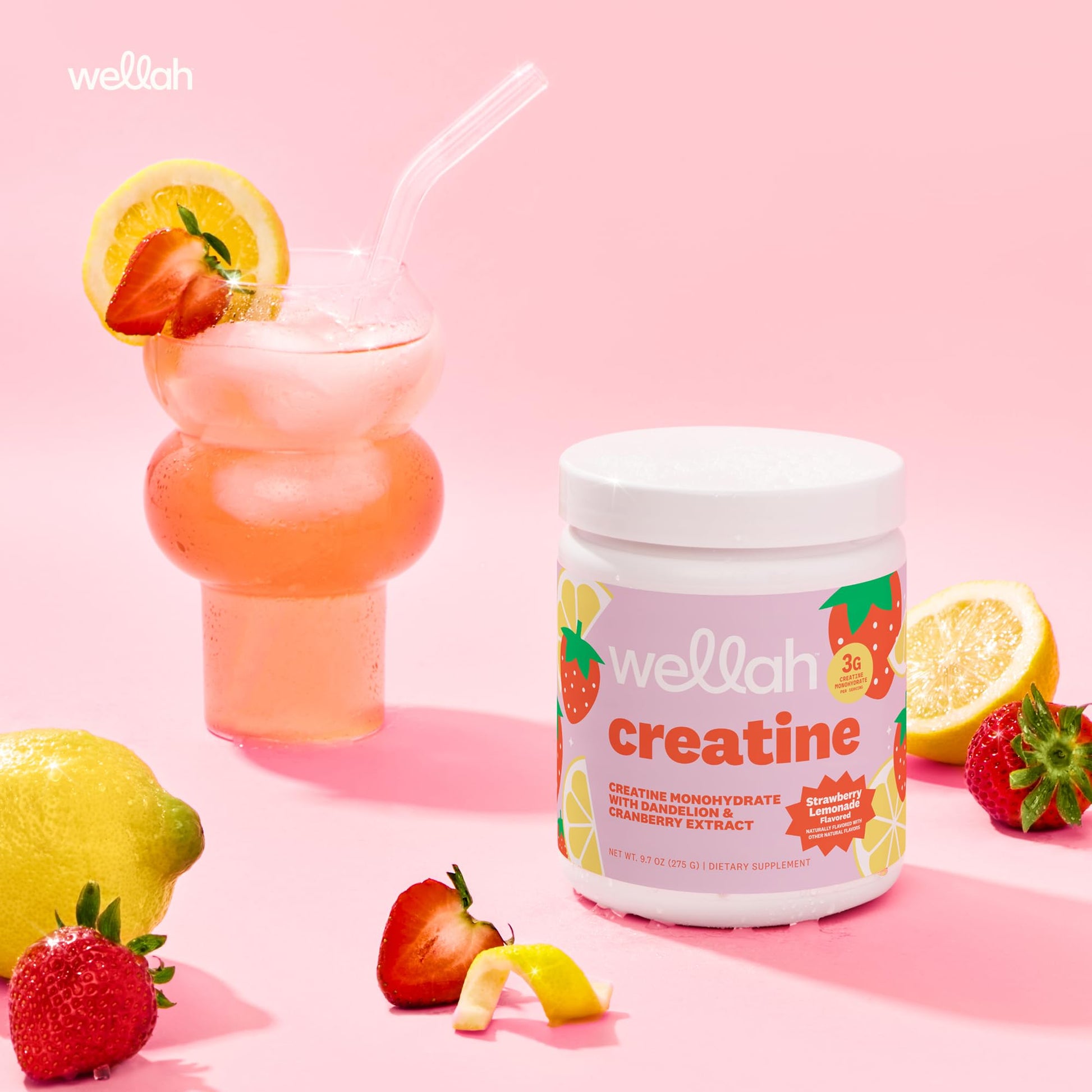Wellah Creatine for Women - Creatine Monohydrate with Dandelion & Cranberry Extract (50 Servings, Strawberry Lemonade) Wellah buy supplements canada