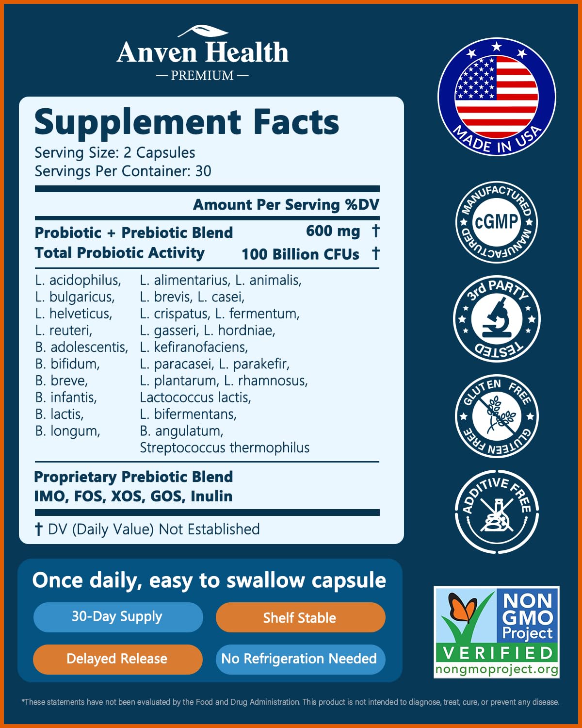 Anven Health 100 Billion Probiotics for Men and Women 27 Strains 5 Organic Prebiotics for Gut Digestive & Immune Health, Supports Diarrhea Gas Bloating, Non-GMO, Zero Fillers – Made in USA丨180 Caps Anven Health buy supplements canada