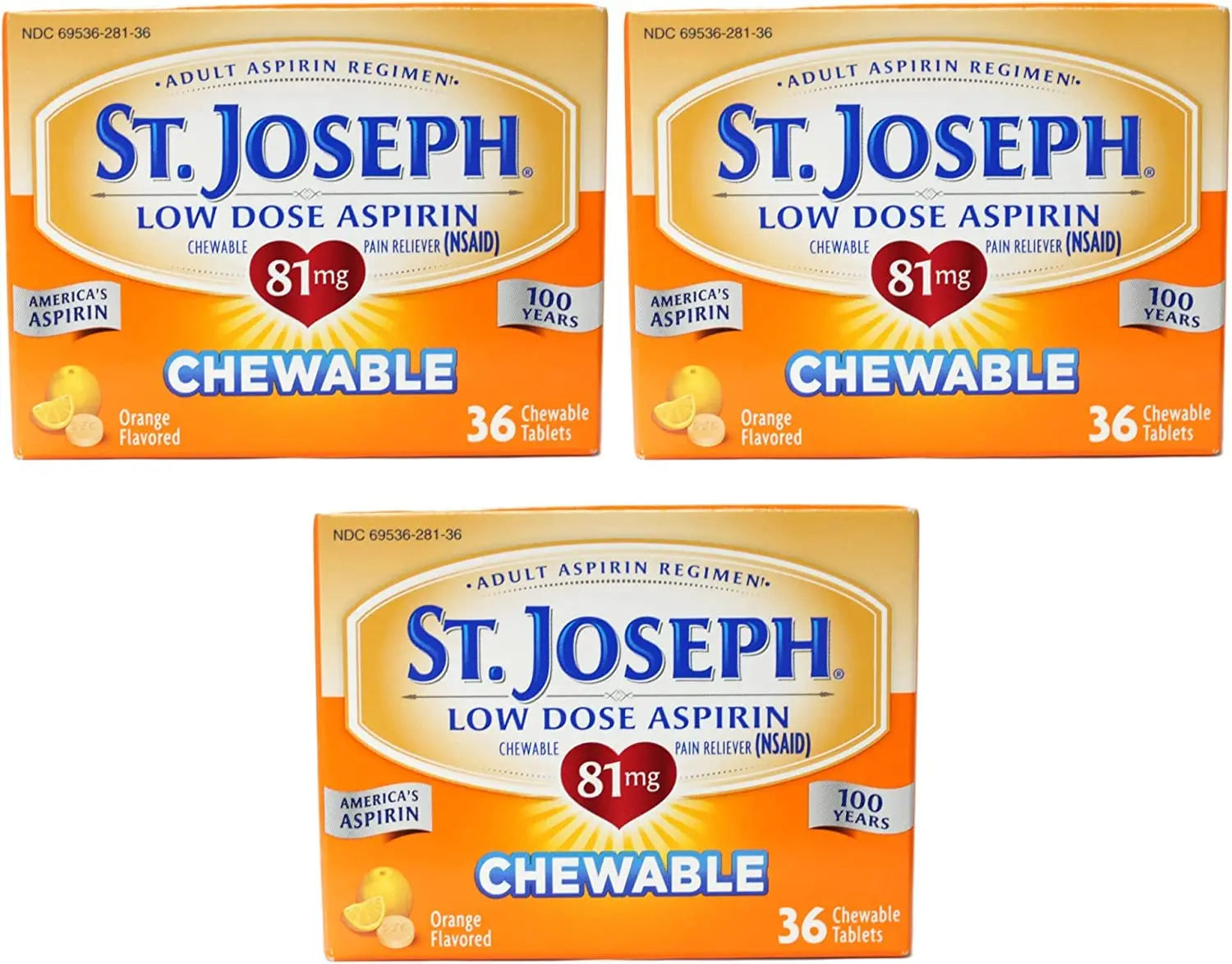St. Joseph St. Joseph Aspirin Chewable Orange, Orange 36 tabs 81 mg(Pack of 3) St. Joseph buy supplements canada