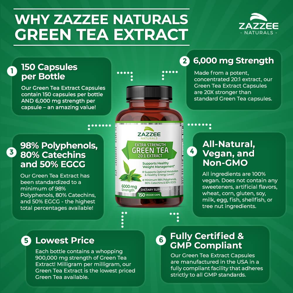 Zazzee Extra Strength Green Tea 20:1 Extract, 6000 mg Strength, 50% EGCG Zazzee buy supplements canada