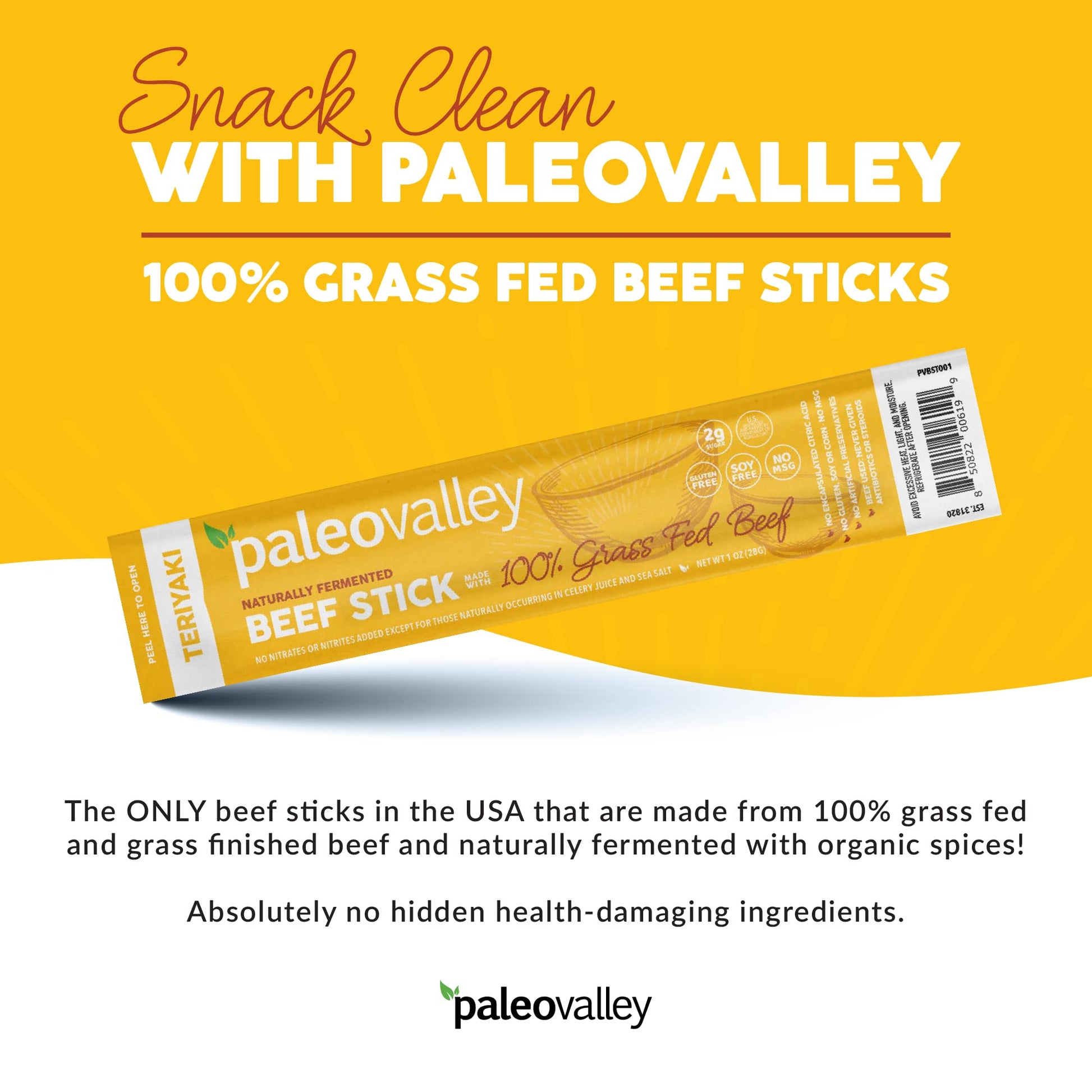 Paleovalley 100% Grass Fed Teriyaki Beef Sticks - Delicious Gluten Free Beef Snack - High Protein Keto Friendly Paleovalley buy supplements canada