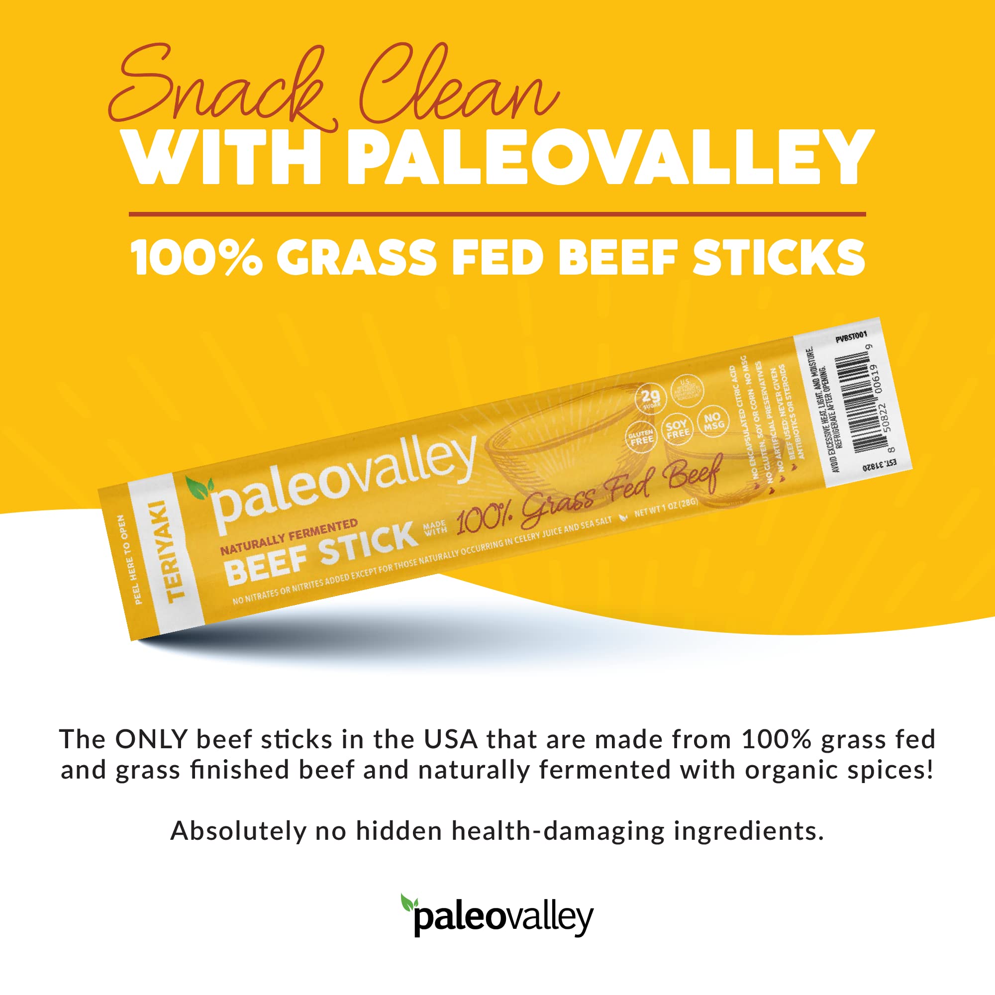 Paleovalley 100% Grass Fed Teriyaki Beef Sticks - Delicious Gluten Free Beef Snack - High Protein Keto Friendly Paleovalley buy supplements canada