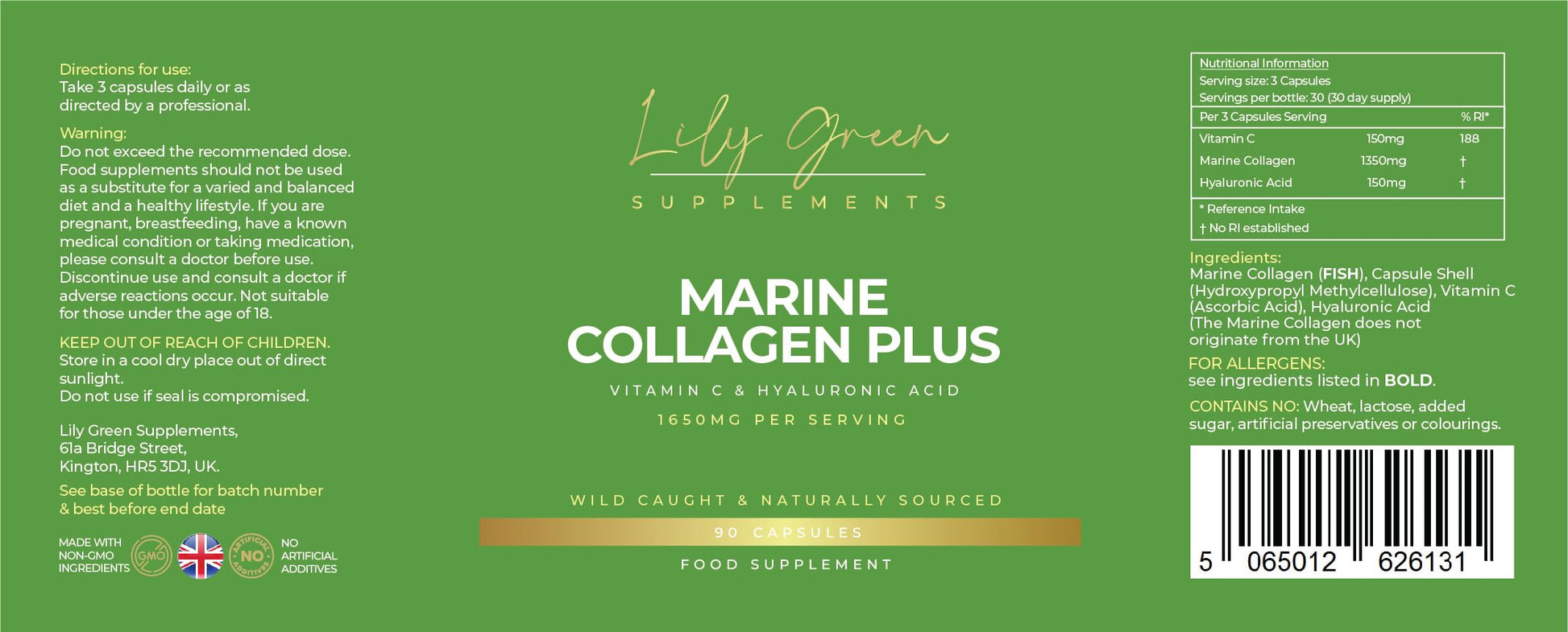 Lily Green | Marine Collagen with Hyaluronic Acid & Vitamin C - 1650mg per Serving Lily Green Supplements buy supplements canada