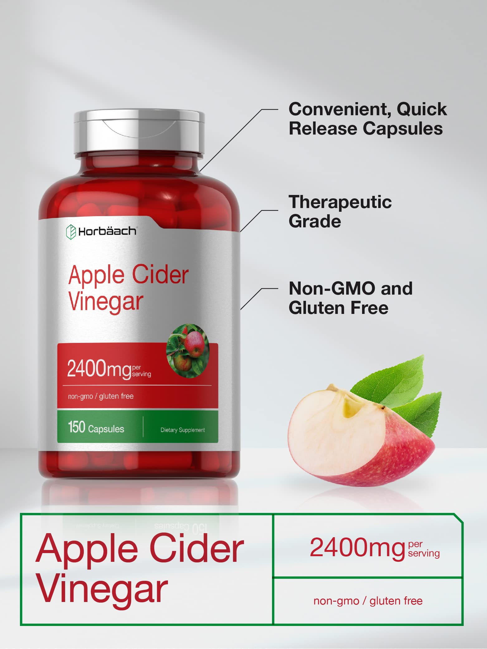 Apple Cider Vinegar Capsules | 2400mg | 150 Count | Non-GMO, Gluten Horbäach buy supplements canada