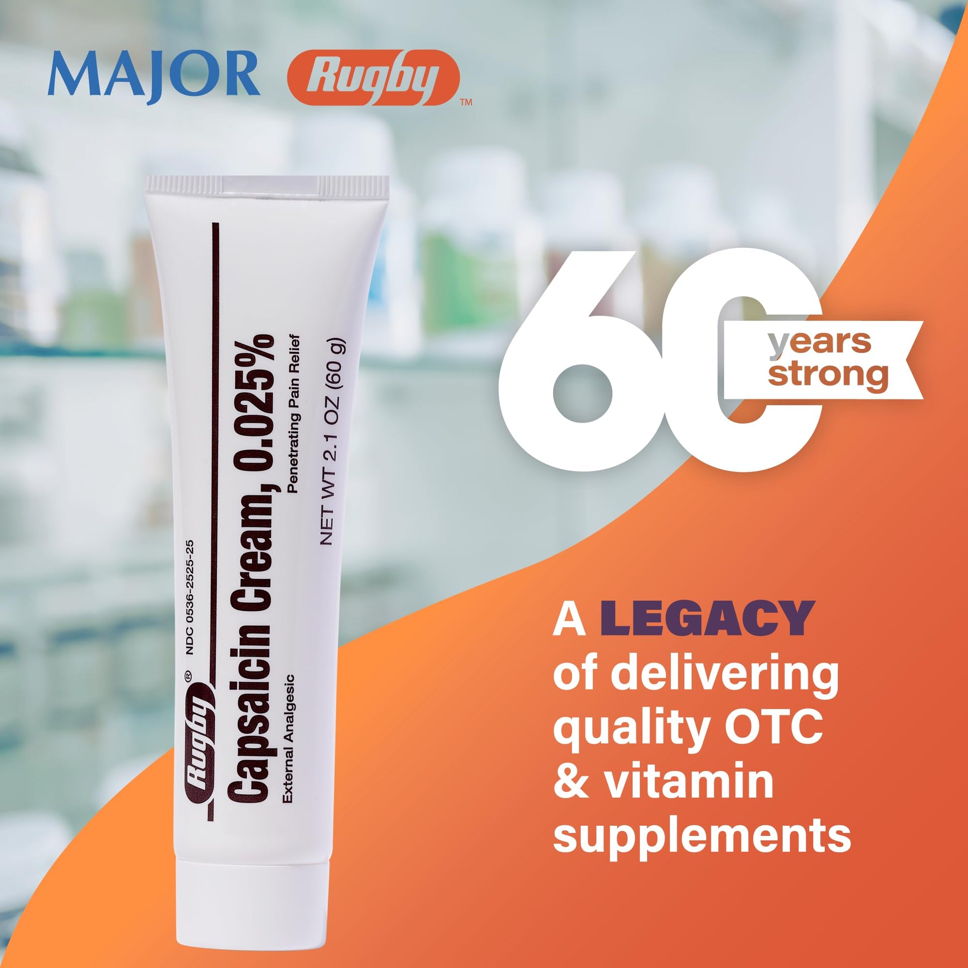 Rugby Capsaicin 0.025% Cream for Penetrating Pain Relief - 2.1 Oz (60g) (6 Pack) RUGBY LABORATORIES buy supplements canada