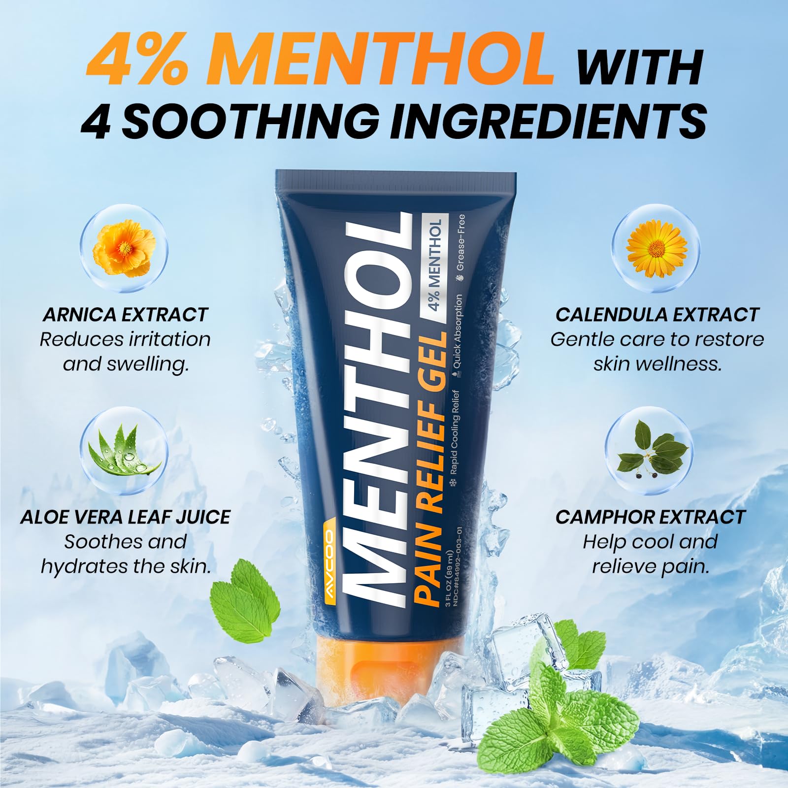 AVCOO 4% Menthol Pain Relief Gel, Cooling Sensation for Arthritis, Knees, Joint, Sore Muscle, Neck, Shoulder and Lower Back Pain Relief, Grease-Free Gel, 2 Packs (3 OZ Per Pack) AVCOO buy supplements canada