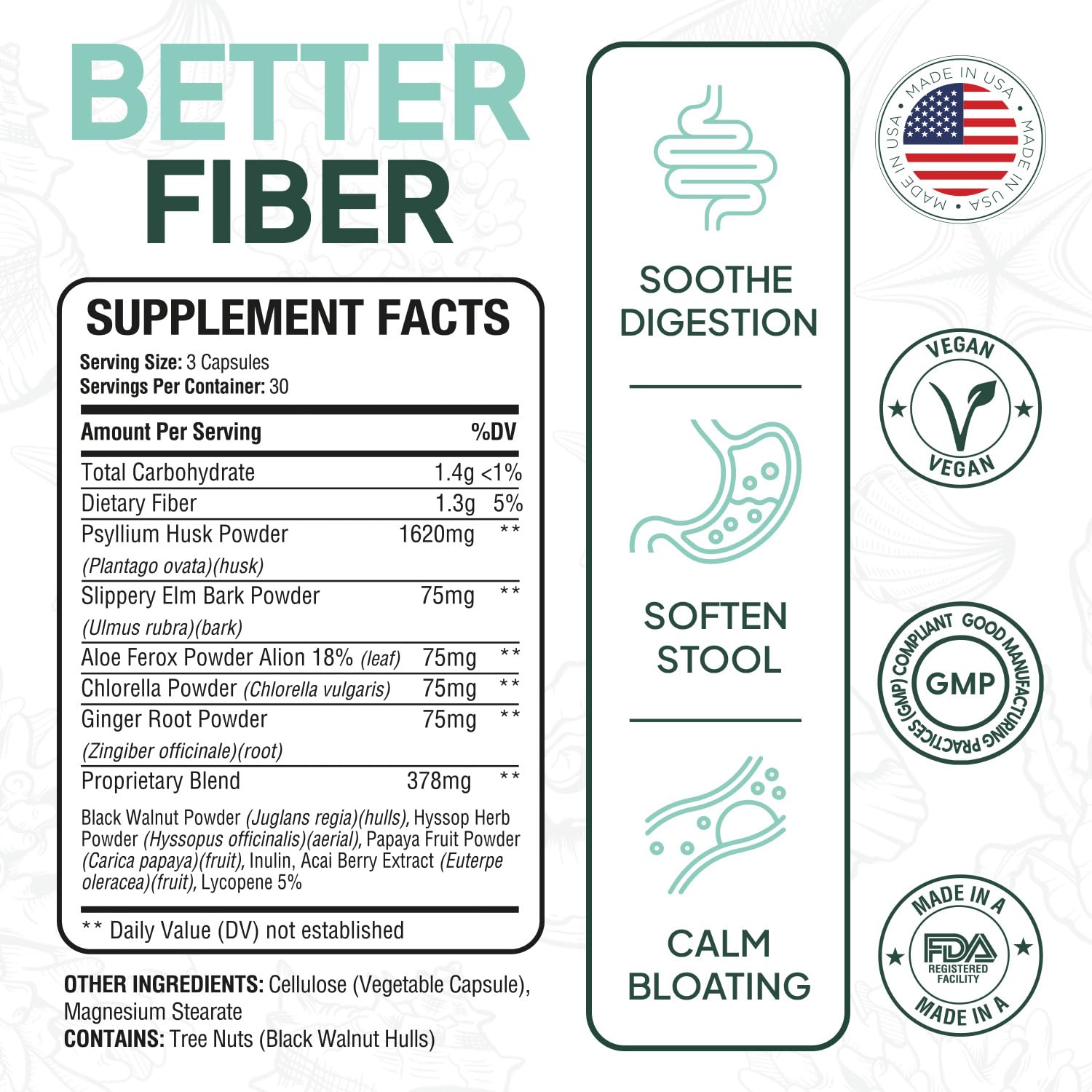 Organics Ocean Better Fiber - Daily Fiber Supplement - Soften Stool for Effortless Bowel Movements - with Psyllium Hulk and Slippery Elm - 90 Capsules Organics Ocean buy supplements canada