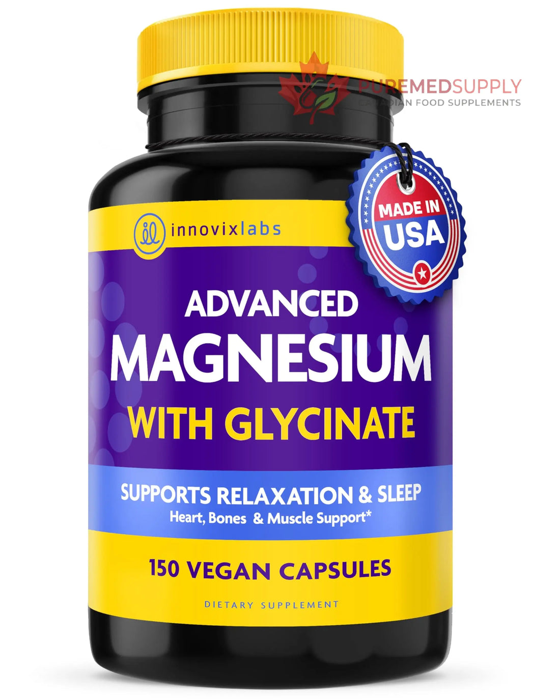InnovixLabs Advanced Magnesium Capsules - 150 Ct, 210 mg - Chelated Glycinate and Malate - High Absorption, Promotes Relaxation, Bones, Muscle Health, Vegan Malate Sleep Supplement InnovixLabs buy supplements canada